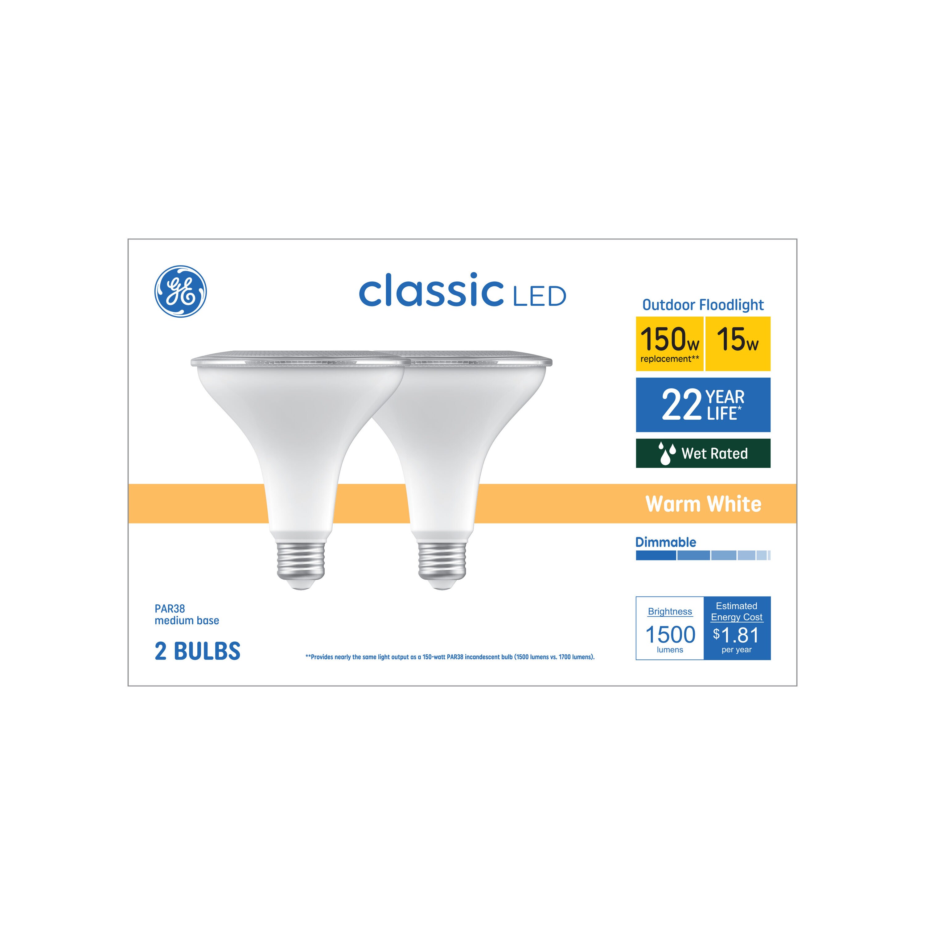 GE 93131022 150 -Watt EQ PAR38 Warm white Medium base (E-26) Dimmable LED Spot Flood Light Bulb 2 -Pack