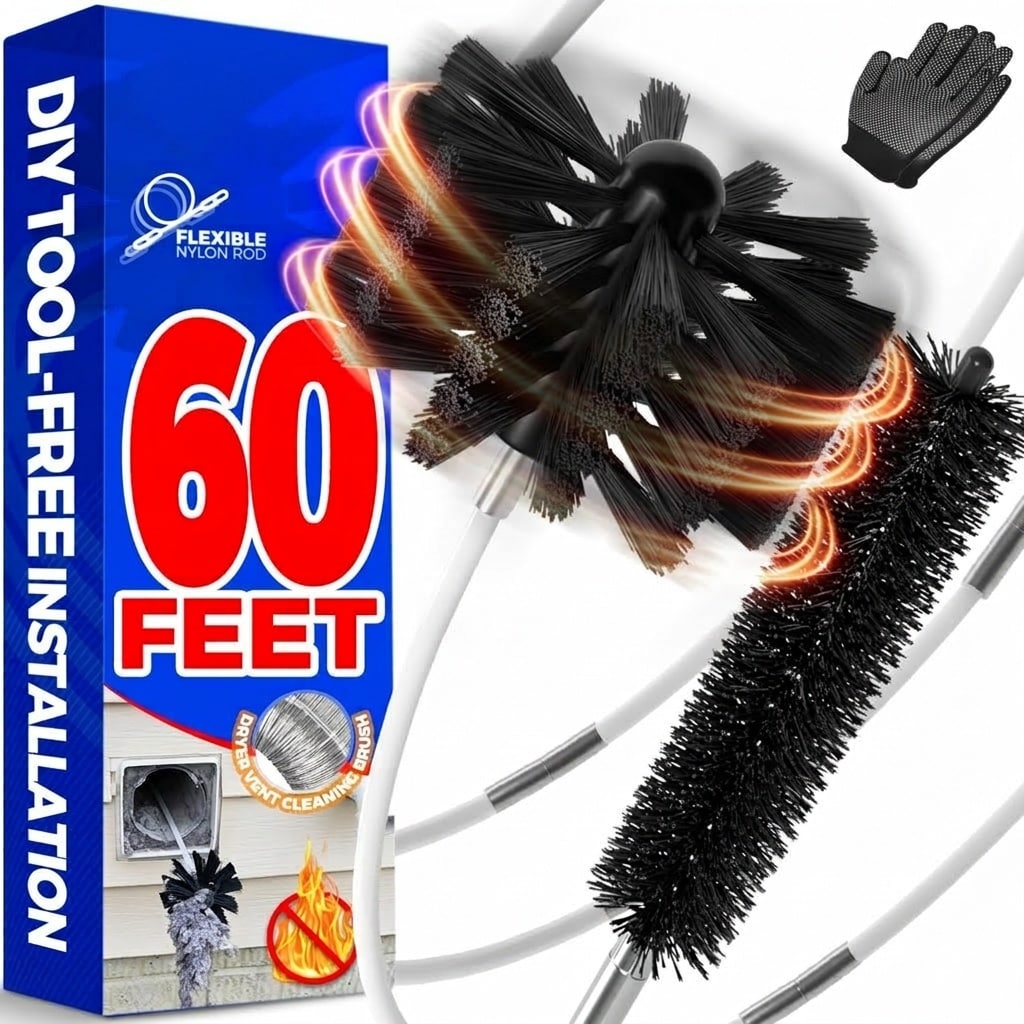 Anqtovp  Dryer Vent Cleaner Kit 60 Feet Flexible Brush Drill Attachment 2 Synthetic Brush Heads Extension Rods Removes Lint Improves Efficiency