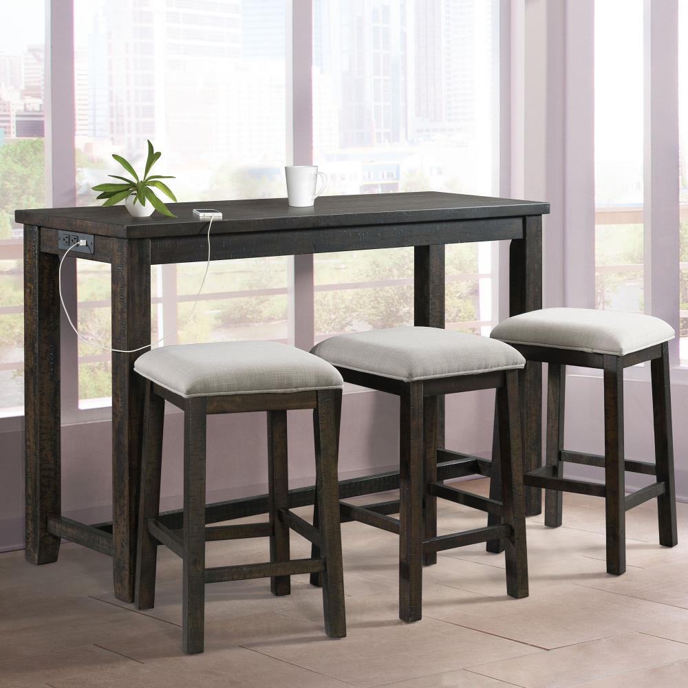 Smokey Walnut 60" Multipurpose Bar Table Set with USB & Power Strip
