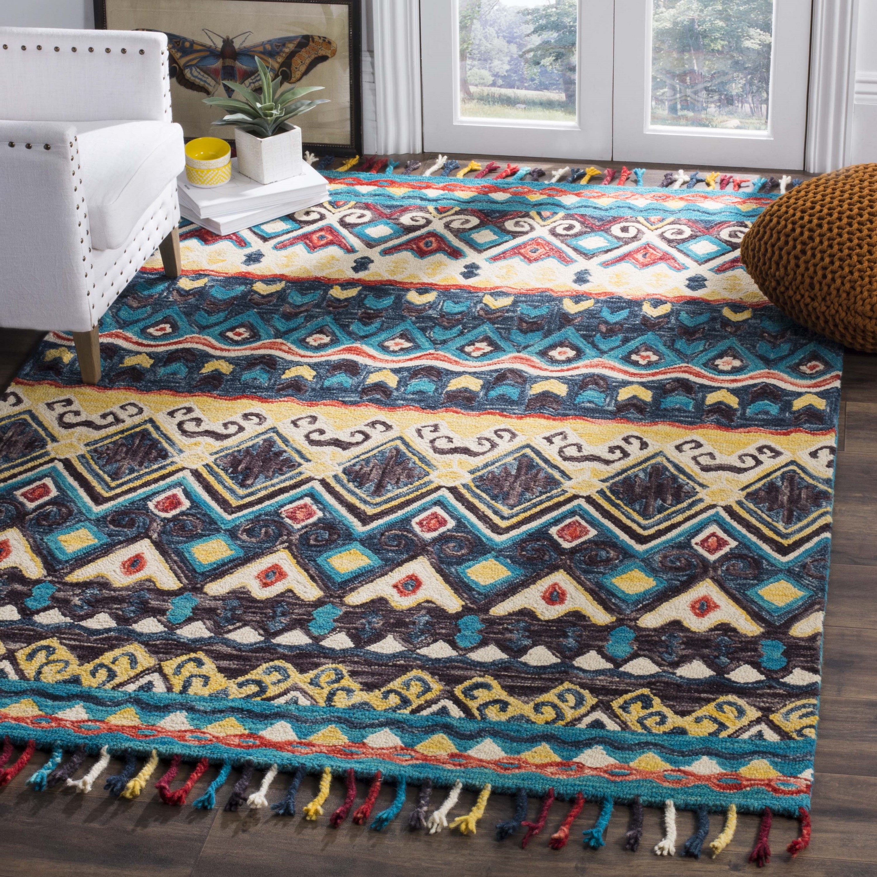 Handmade Blue and Red Wool 10' x 14' Tufted Area Rug