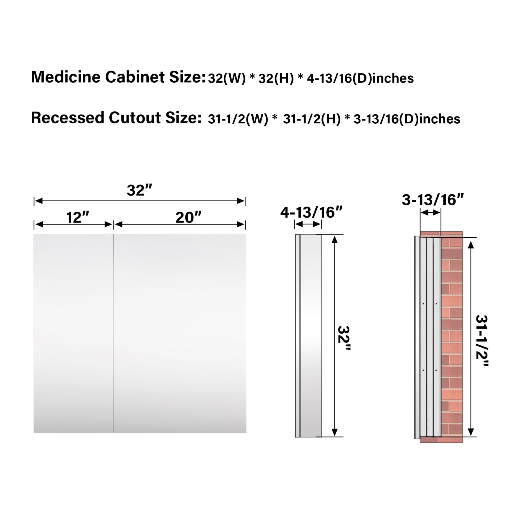WELLFOR JRA12R20L32 Bathroom-Medicine-Cabinets - View #7