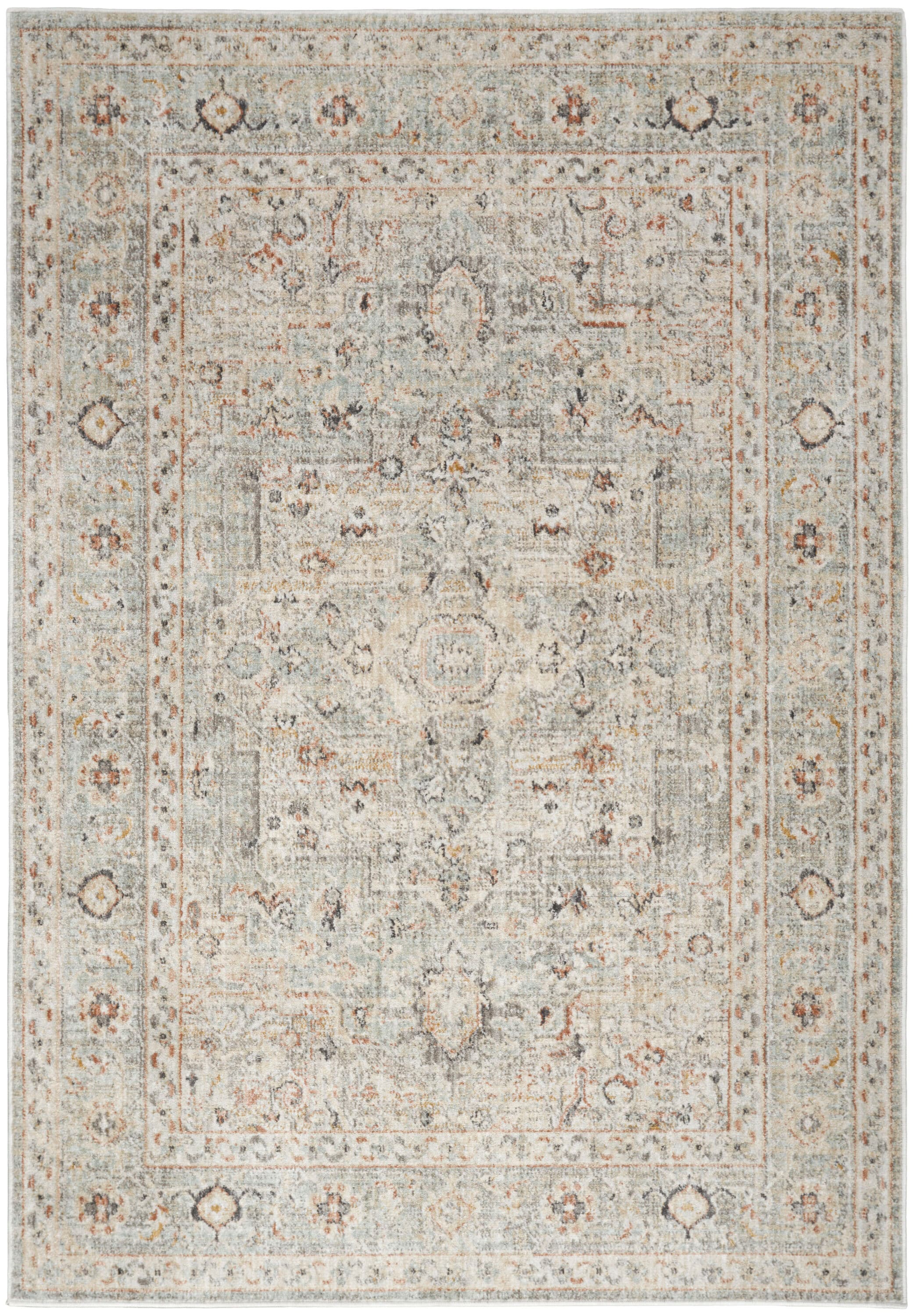 Light Grey Floral Synthetic Rectangular 5' x 7' Area Rug
