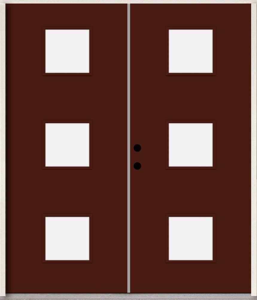 RELIABILT LO1066363 Spotlights 72-in x 80-in x Fiberglass 1/4 lite Right-hand inswing Currant Paint Painted Prehung Double Front Door Insulating core