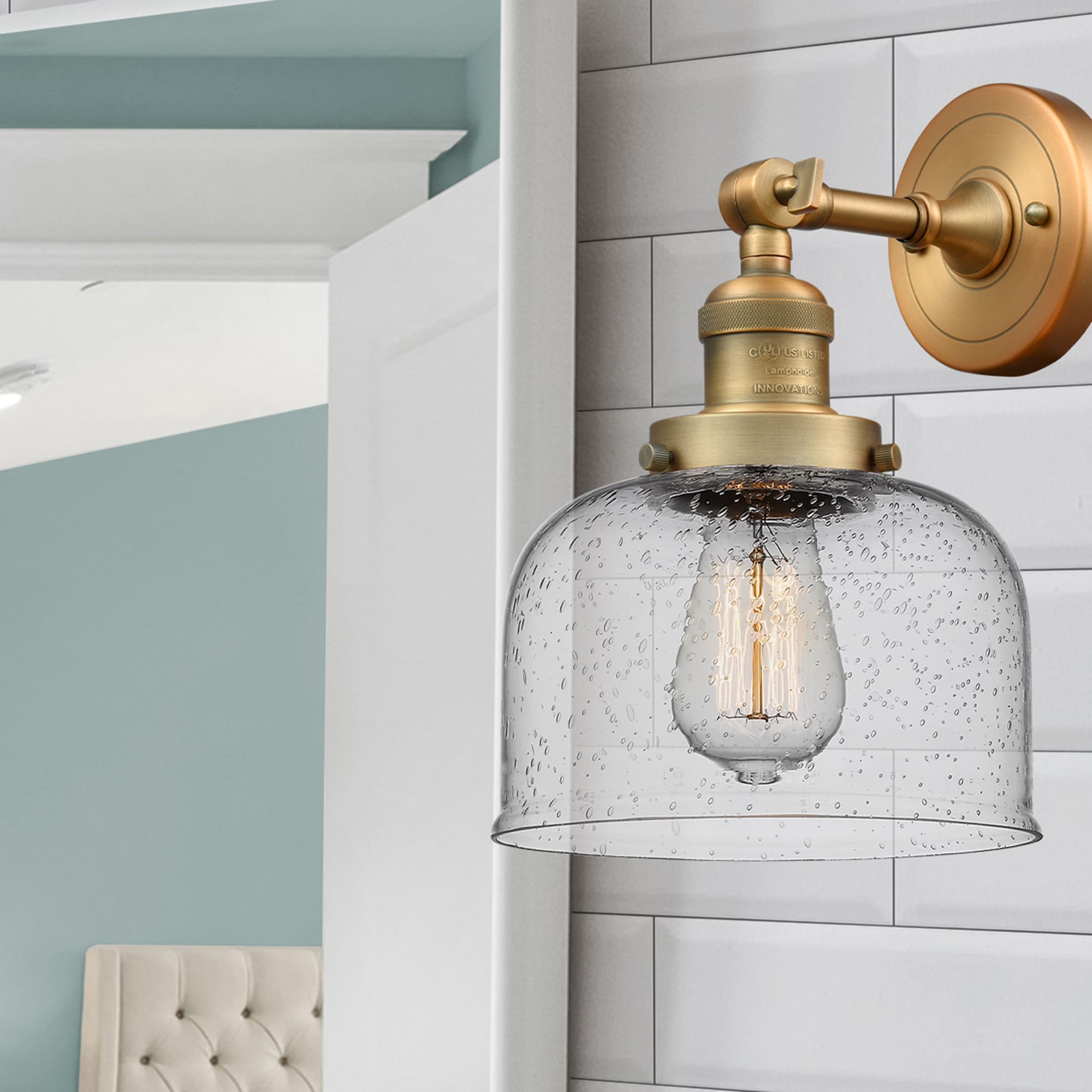 Innovations Lighting 203-BB-G74 Bell 8-in W 1 -Light Brushed Brass Industrial Wall Sconce