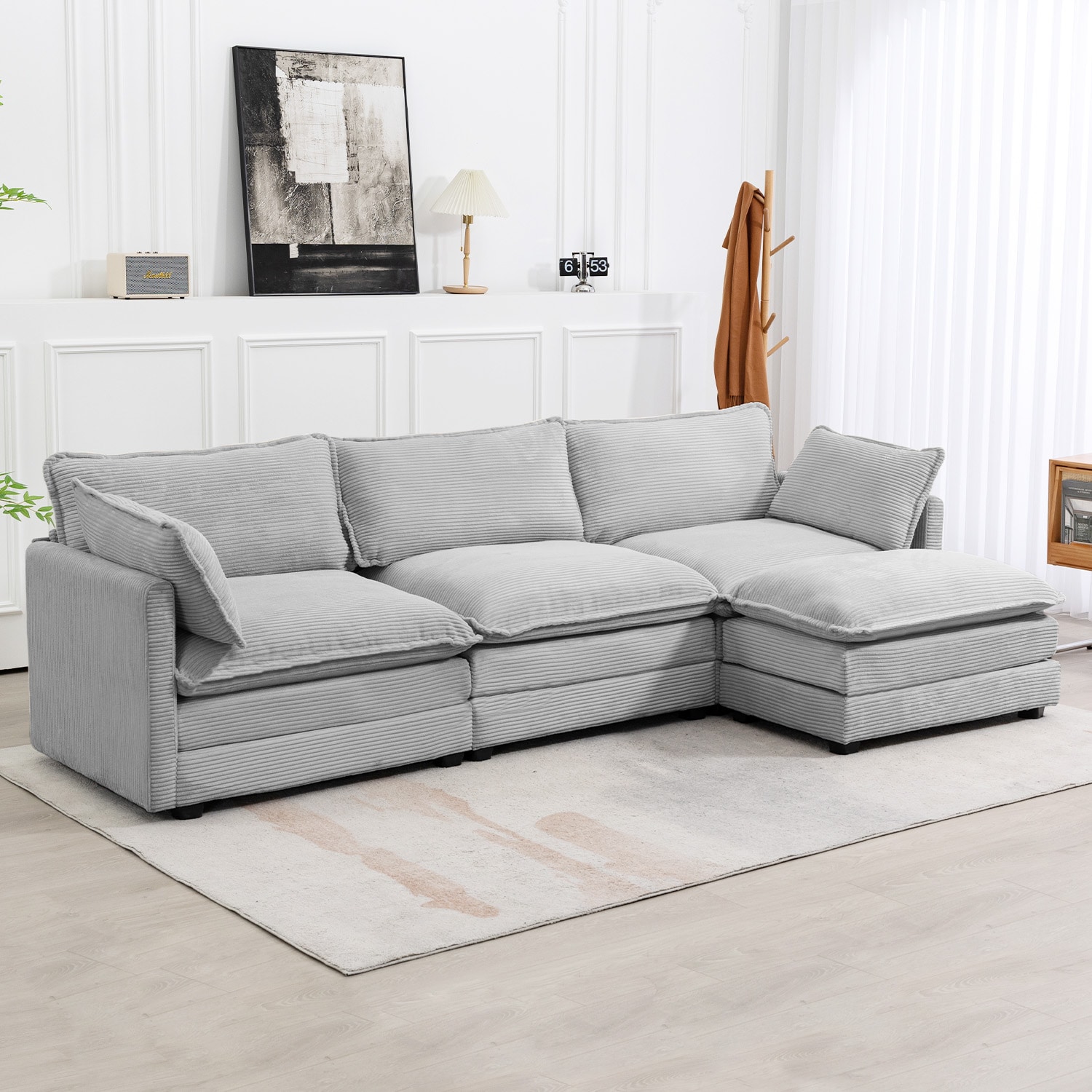 JEAREY JE-XNELD-3-LG Sectional sofa 101.6-in Modern Gray 4 -seater Sectional