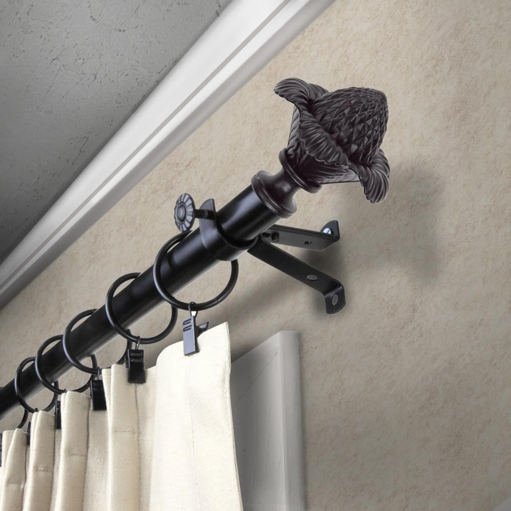 Rod Desyne 4840-662 13/16-in Bloom 66-in to 120-in Black Steel Single curtain rod with Finials