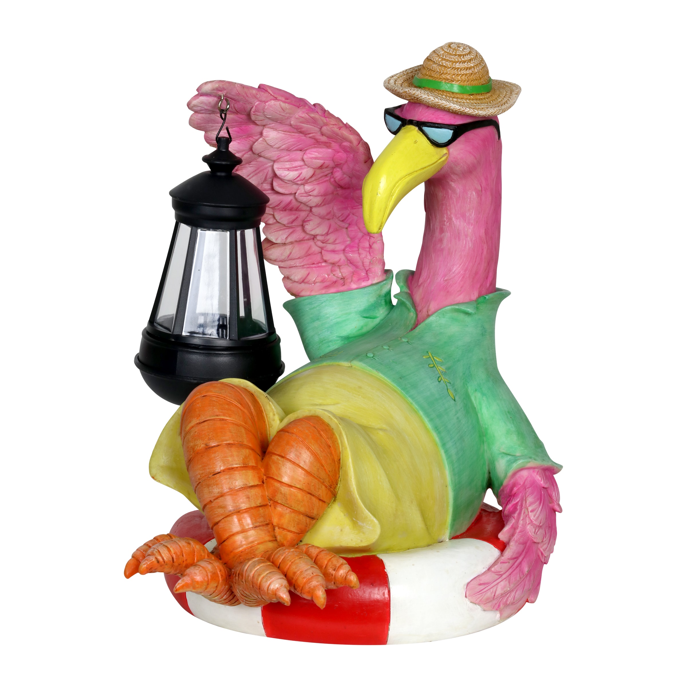 Exhart 16037-RS Solar Flamingo with Lantern Statue, Multicolor