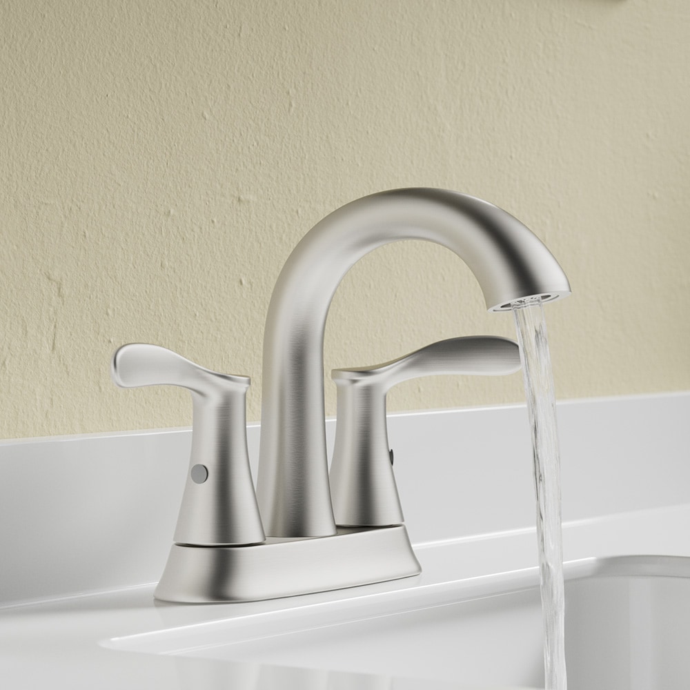 allen + roth F51A1120SP Rika Brushed Nickel Spot Resist 4-in centerset 2-handle WaterSense High-arc Residential Handle Bathroom Sink Faucet with Drain