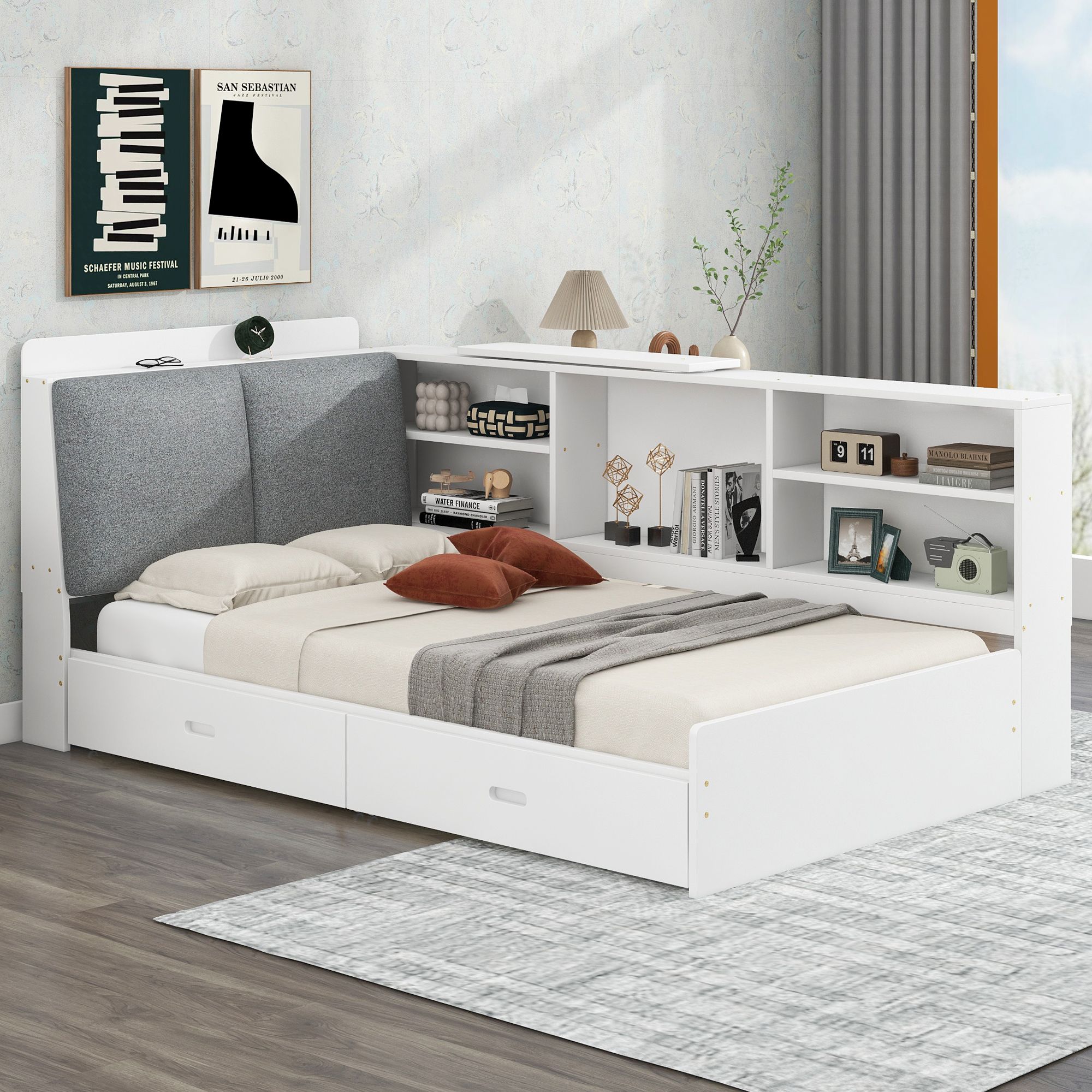 Yiekholo LL-1747AAK White Twin Wood Low-profile Bed with Storage