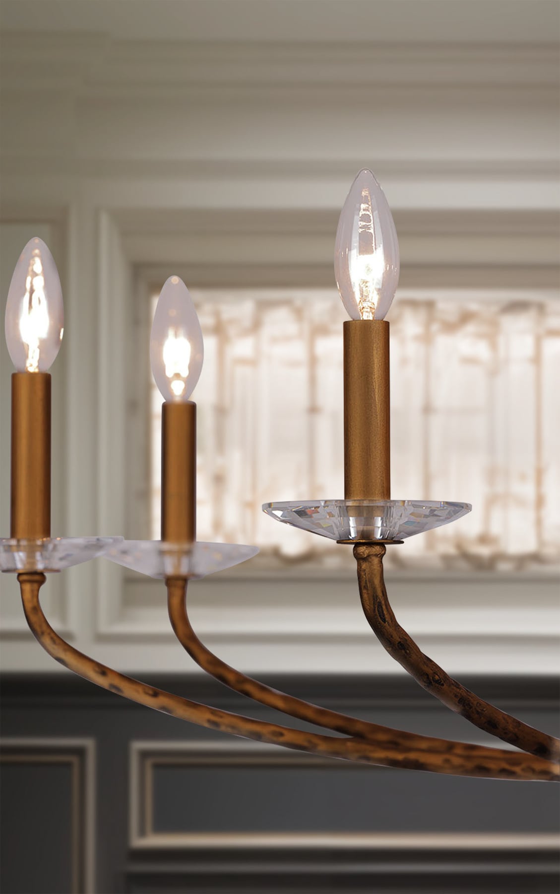 Ashen Gold 36" 8-Light Candle Style Chandelier with Crystal Accents