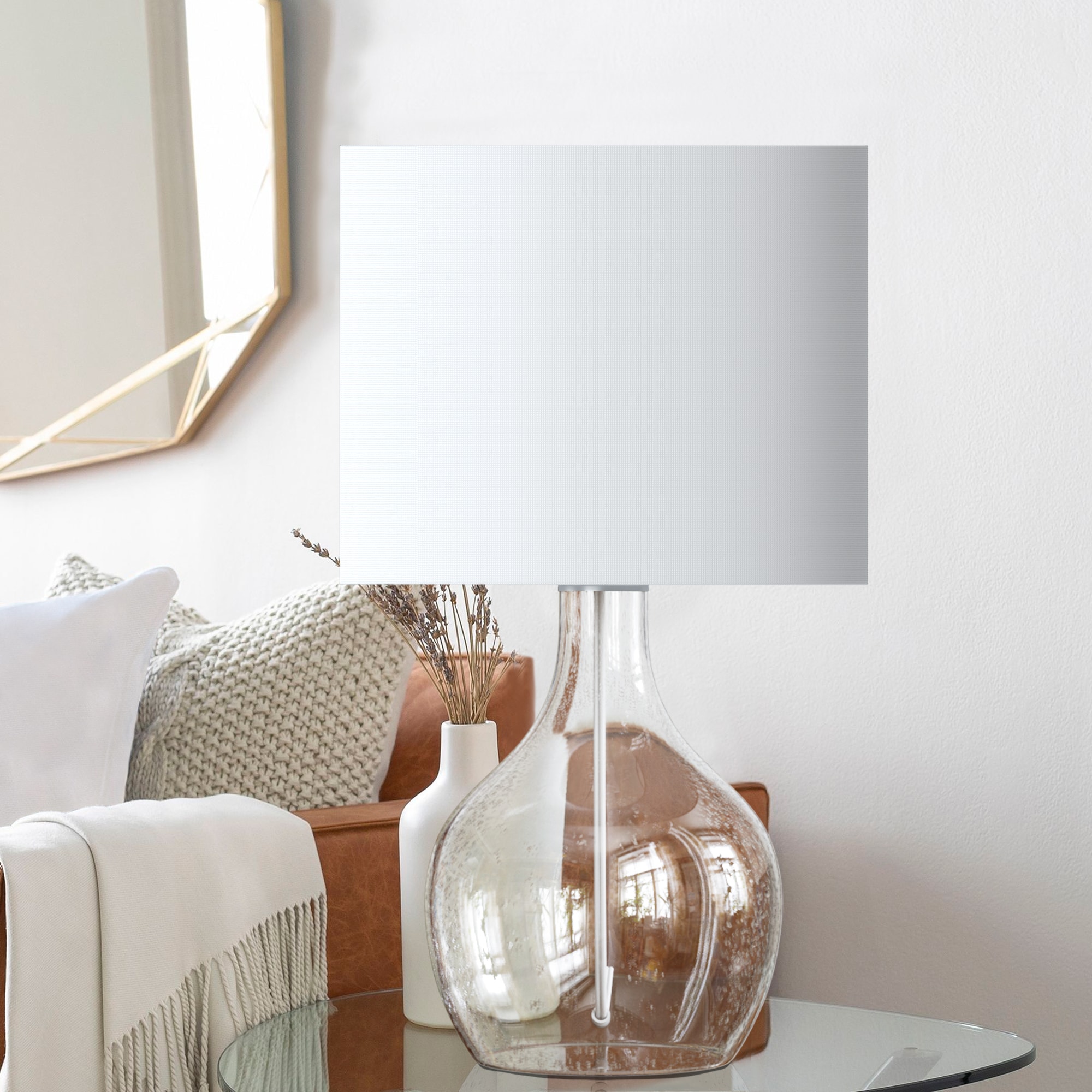 Maxax T245-CL-S Deluxe 22.38-in Clear LED Incandescent Rotary socket Table Lamp with Linen Shade