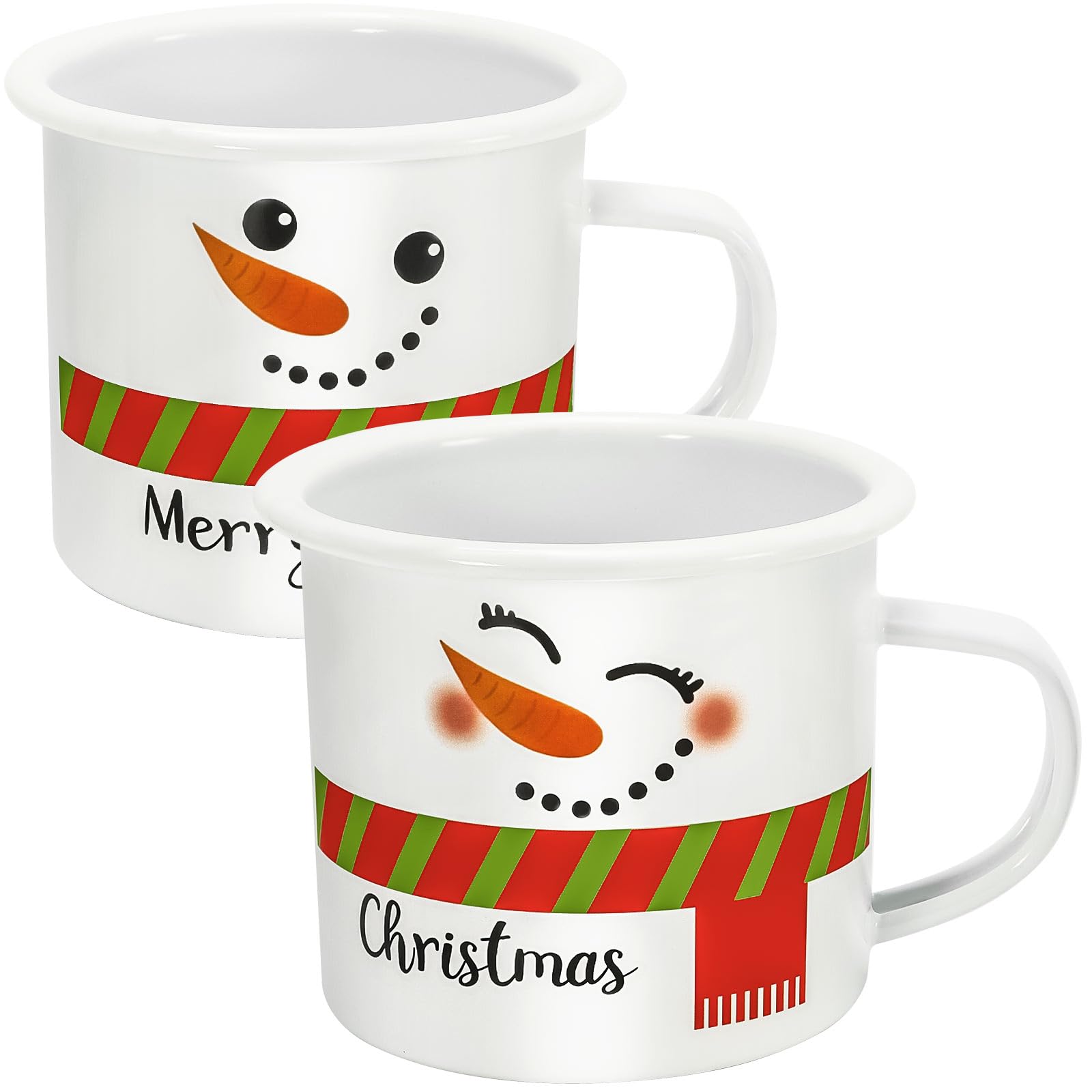 Aoibox  Set of 2 Mini Enamel Coffee Mugs 12 Oz Snowman Design with Handle for Winter Holiday 2Pcs Christmas Cute