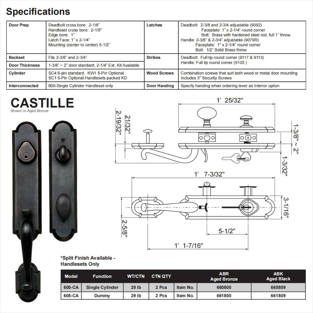 Delaney Hardware Castille Aged Bronze Single-Cylinder Deadbolt Entry Door Handleset Knob 660800 Sansujyuku sansujyuku.com