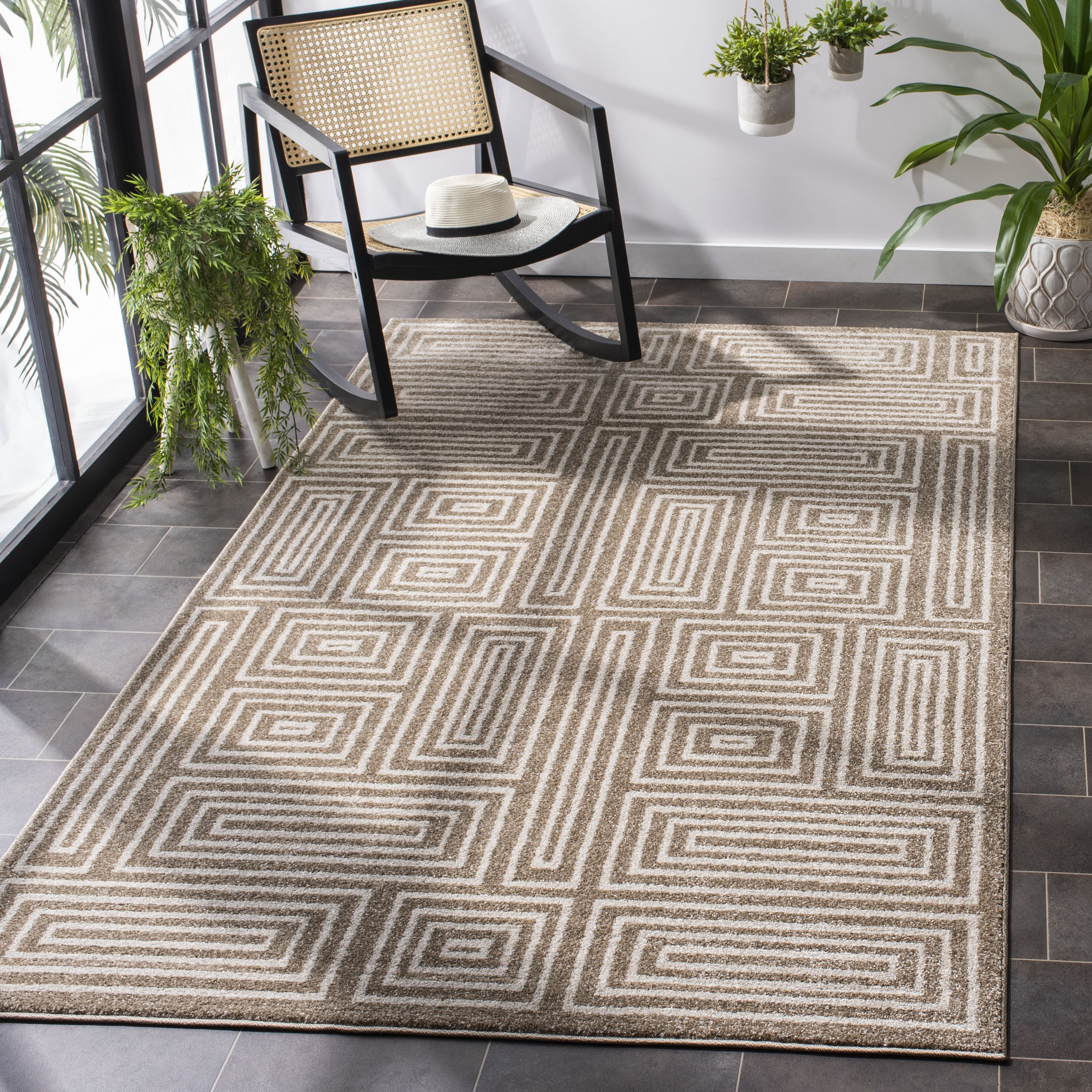 Safavieh AMT430S-9 Amherst Jodi 9 x 12 (ft) Loomed Synthetic Wheat/Beige Rectangular Indoor Geometric Mid-Century Modern Area rug