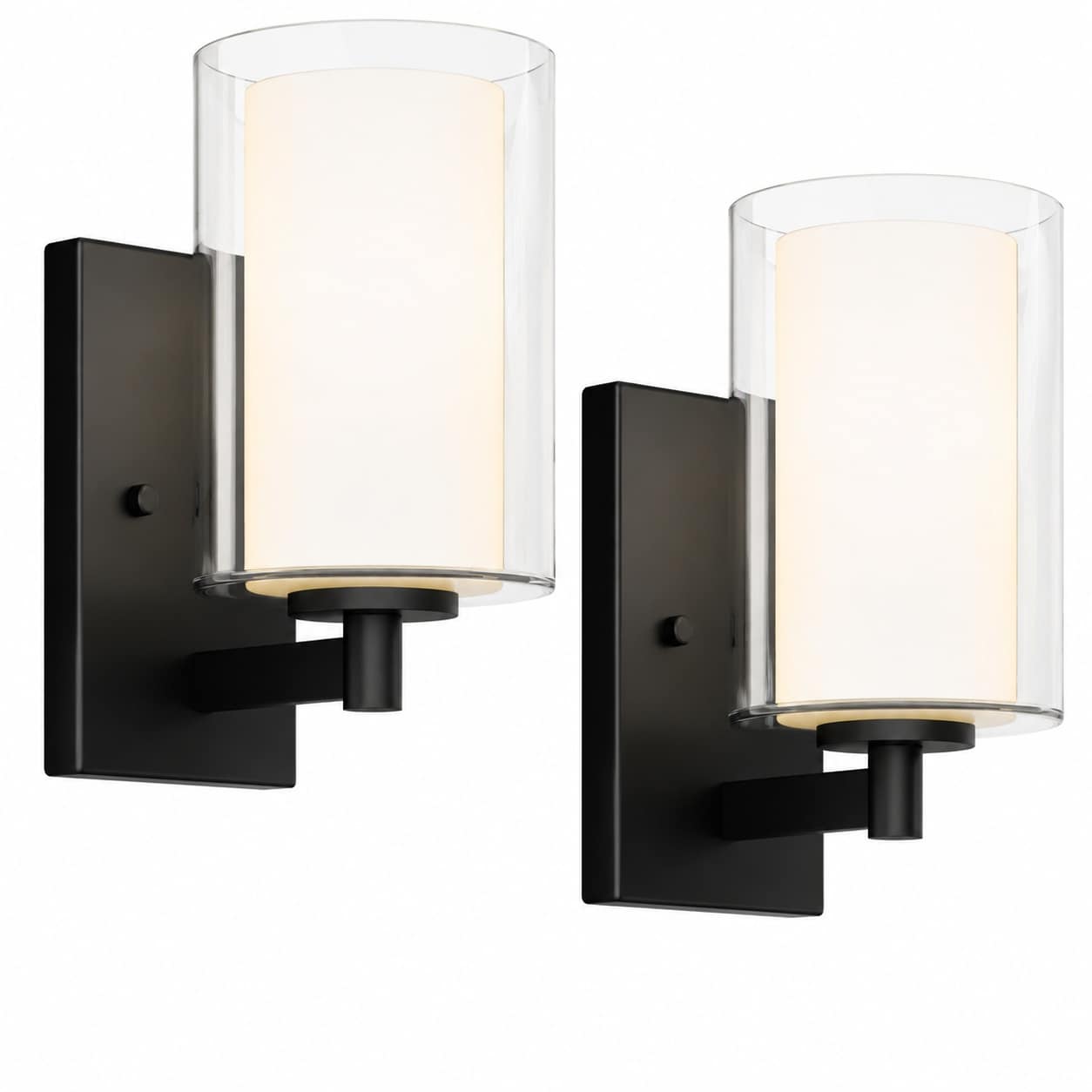 Aoibox  Modern Matte Black Wall Sconce Set of 2 with Double Clear Glass Shades E26 Lights for Bathroom Hallway