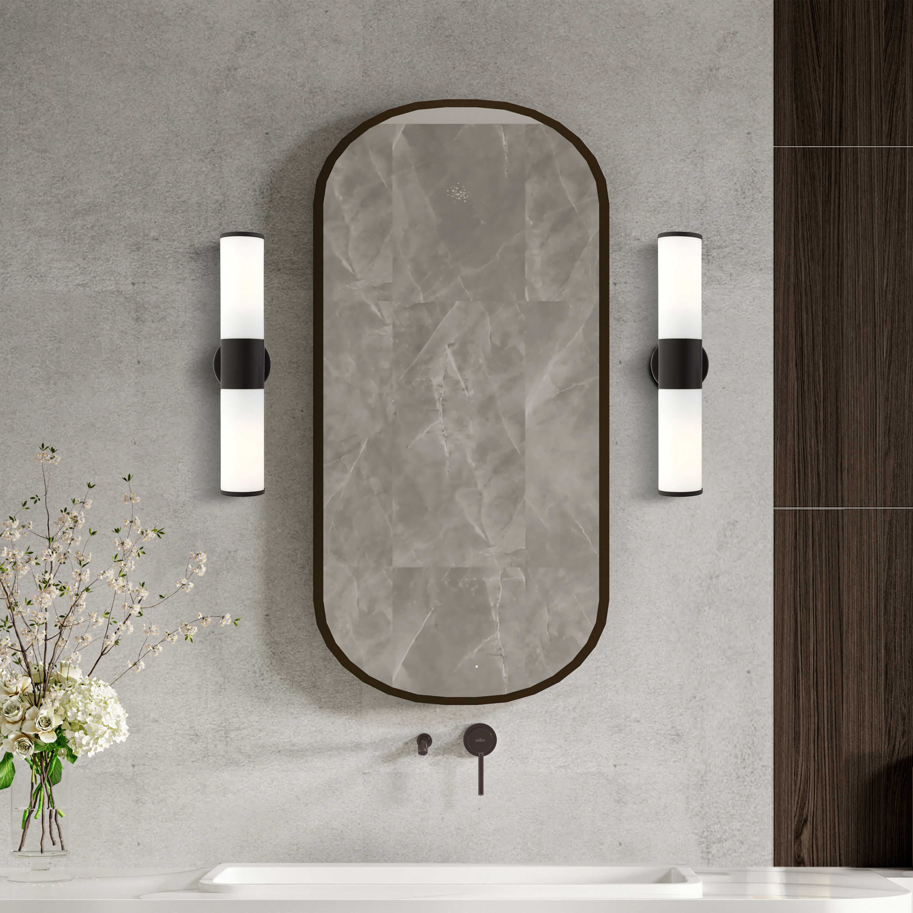 Sleek Urban Black Bronze 2-Light Outdoor Vanity with Satin Opal White Glass