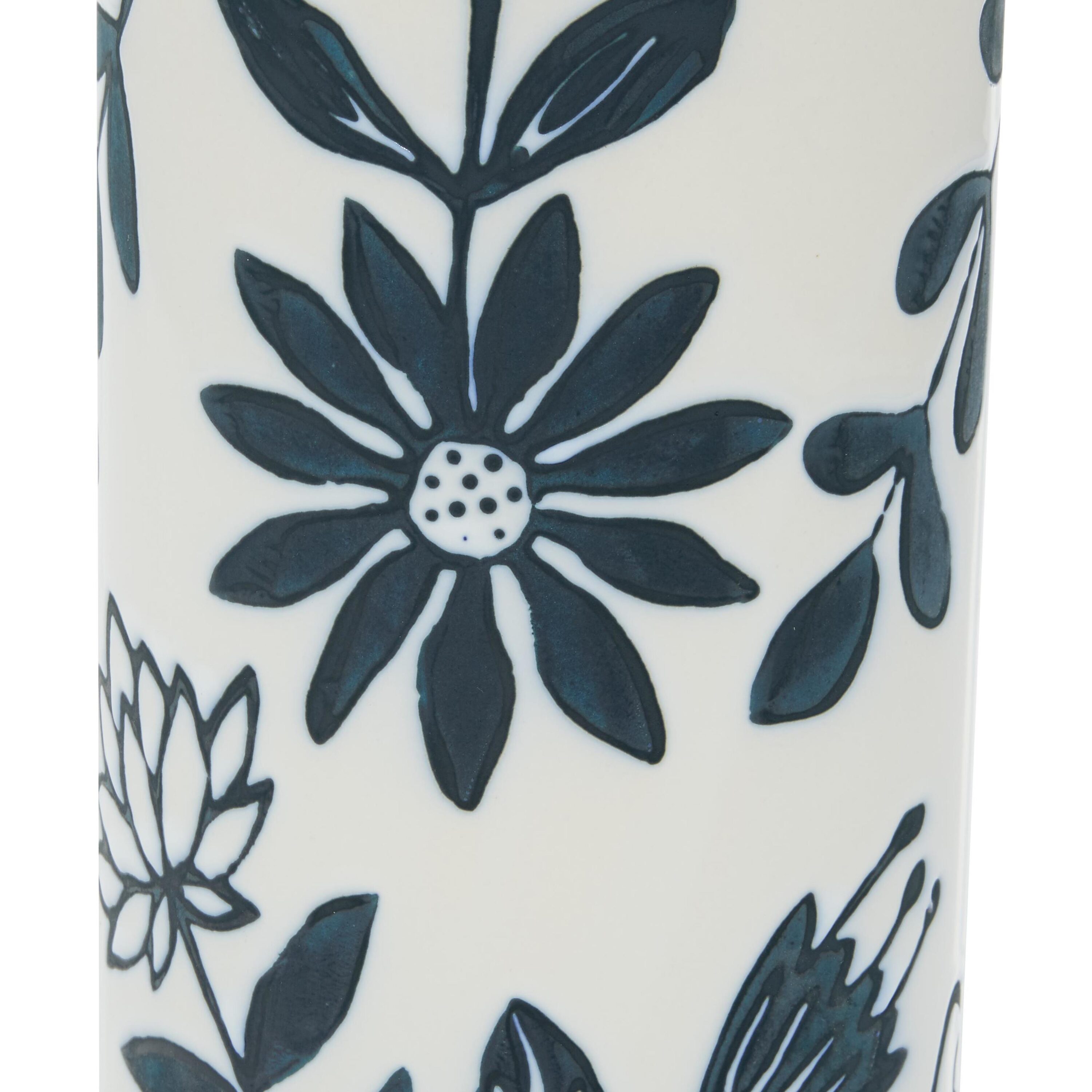 Modern French Country 12" Navy Blue and White Ceramic Table Vase