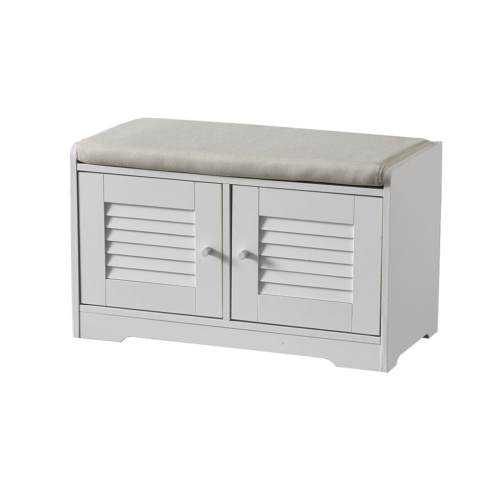 Bybafun YE0800016 Casual White Storage Bench with Storage 28.74-in x 13.78-in x 16.93-in