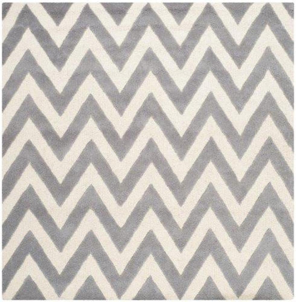 Elegant Silver & Ivory Square Wool Rug 6' x 6' Hand-Tufted