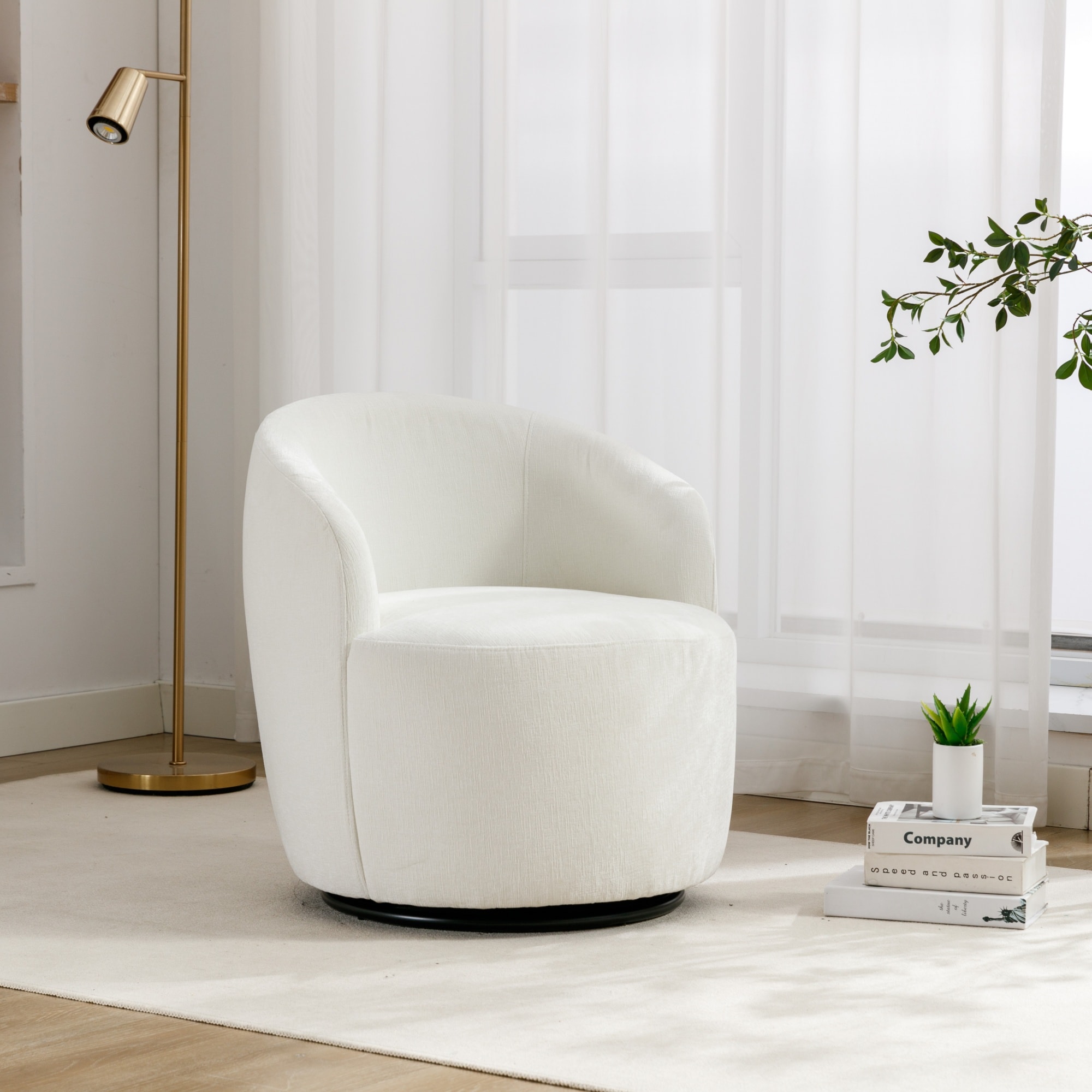 Runesay AJ34 Modern Ivory Velvet Accent Chair