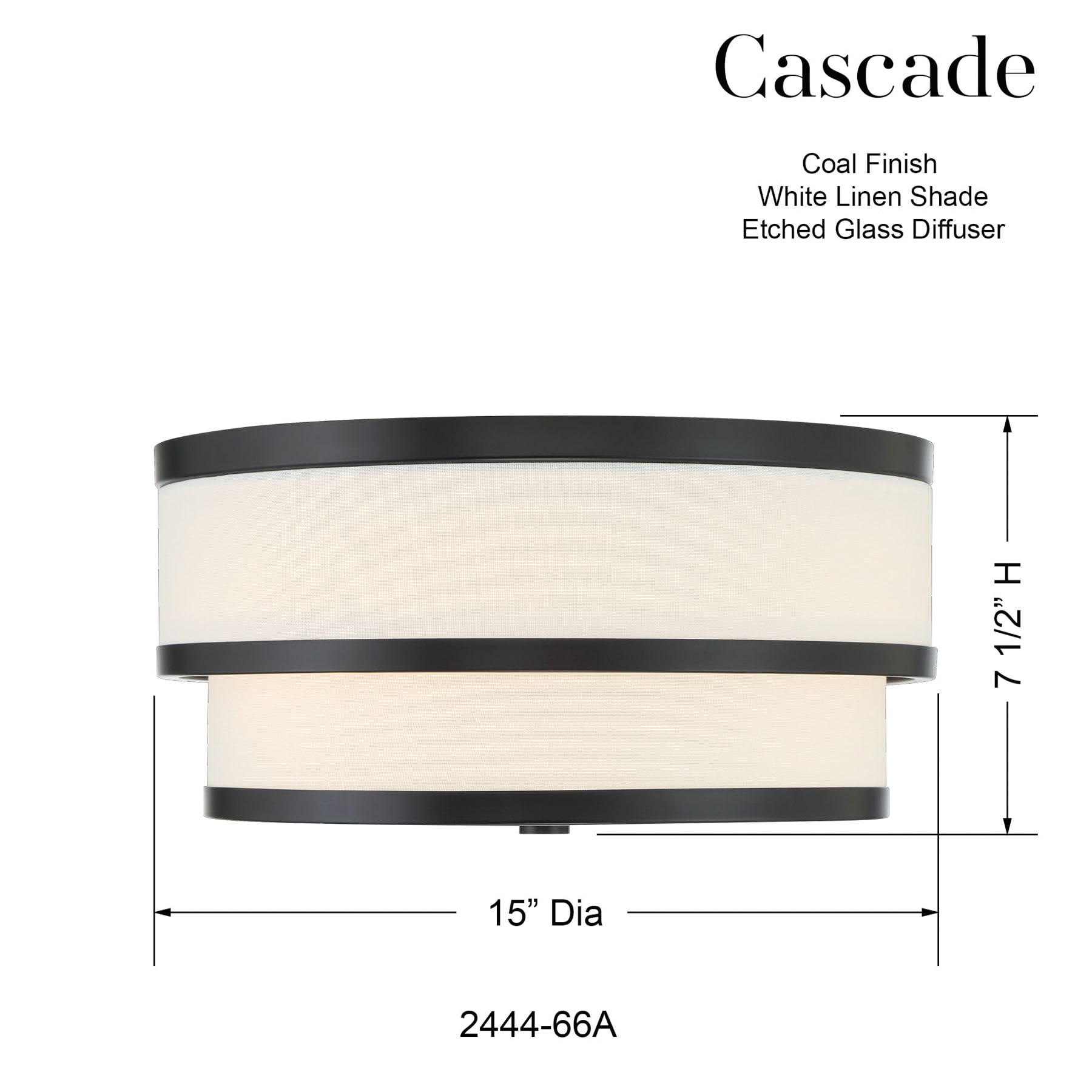 Coal Black Glass Drum 3-Light Flush Mount Ceiling Fixture