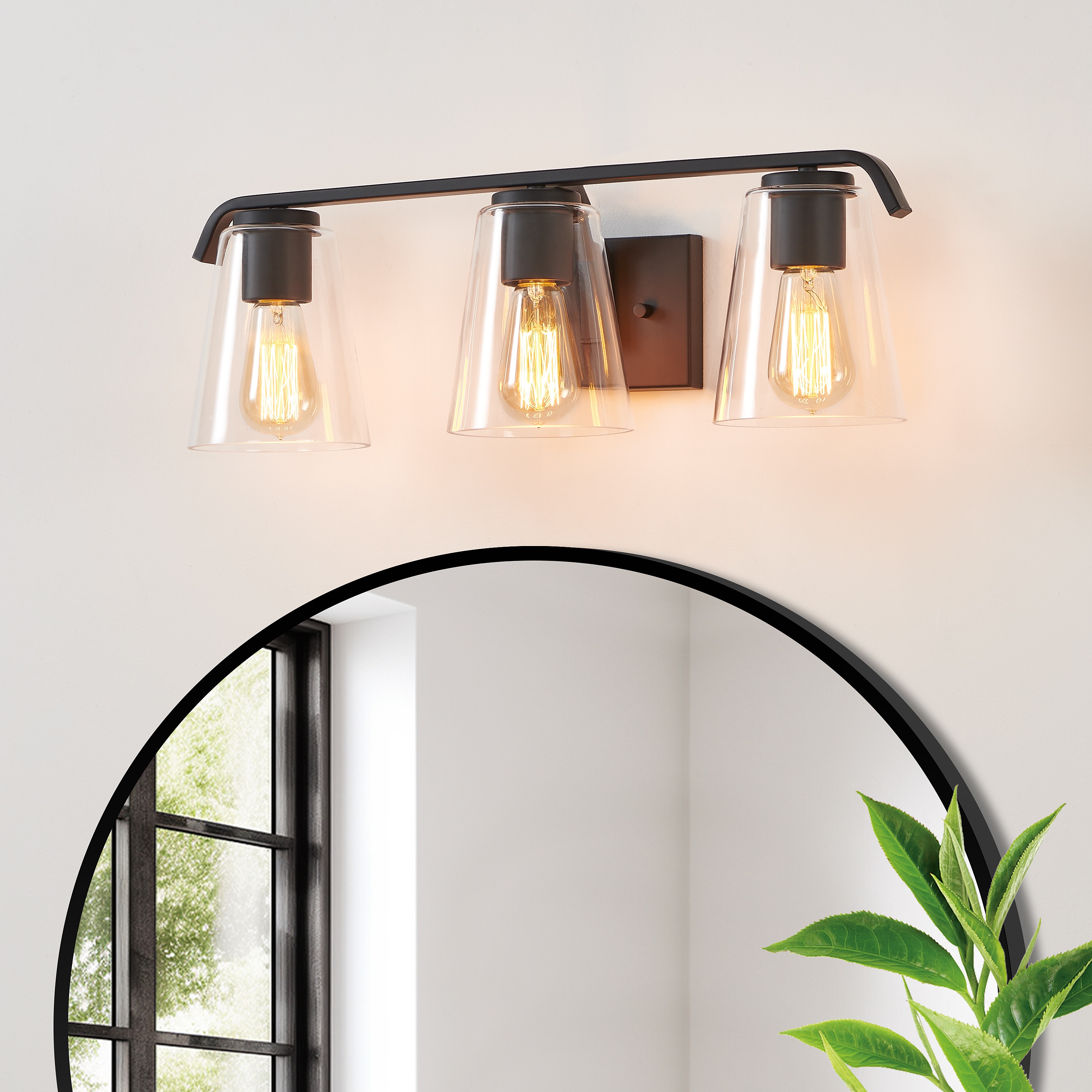 KAWOTI 21392 22-in 3 -Light Matte Black Transitional Vanity light