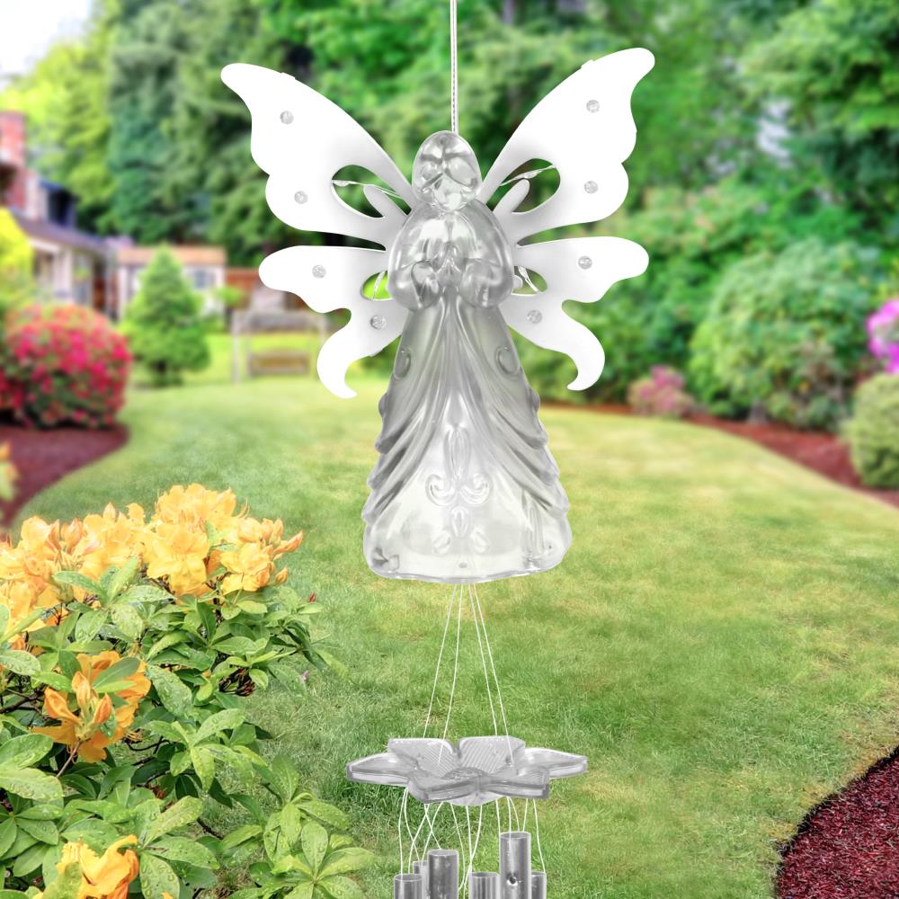 Exhart Large Solar White Angel, 6.5 by 42 Inches Clear Angel Wind Chime ...