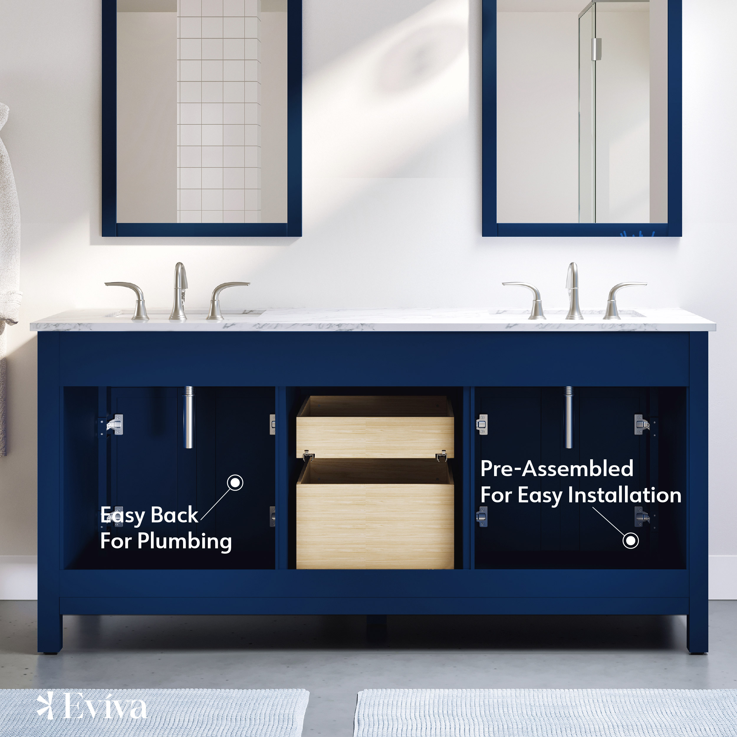 Artemis 60" Blue Double Sink Vanity with Quartz Top