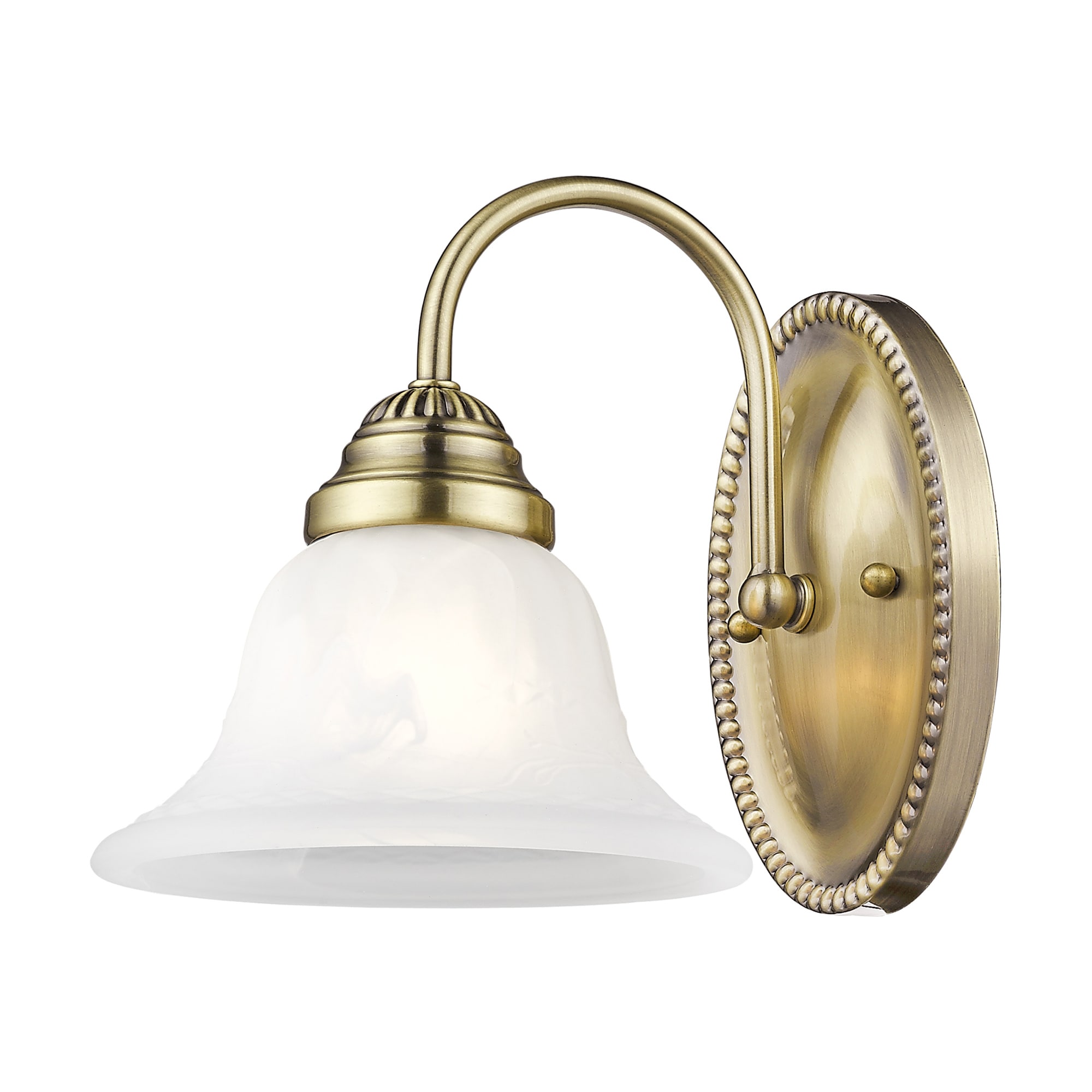 Edgemont Antique Brass 1-Light Vanity with White Alabaster Glass