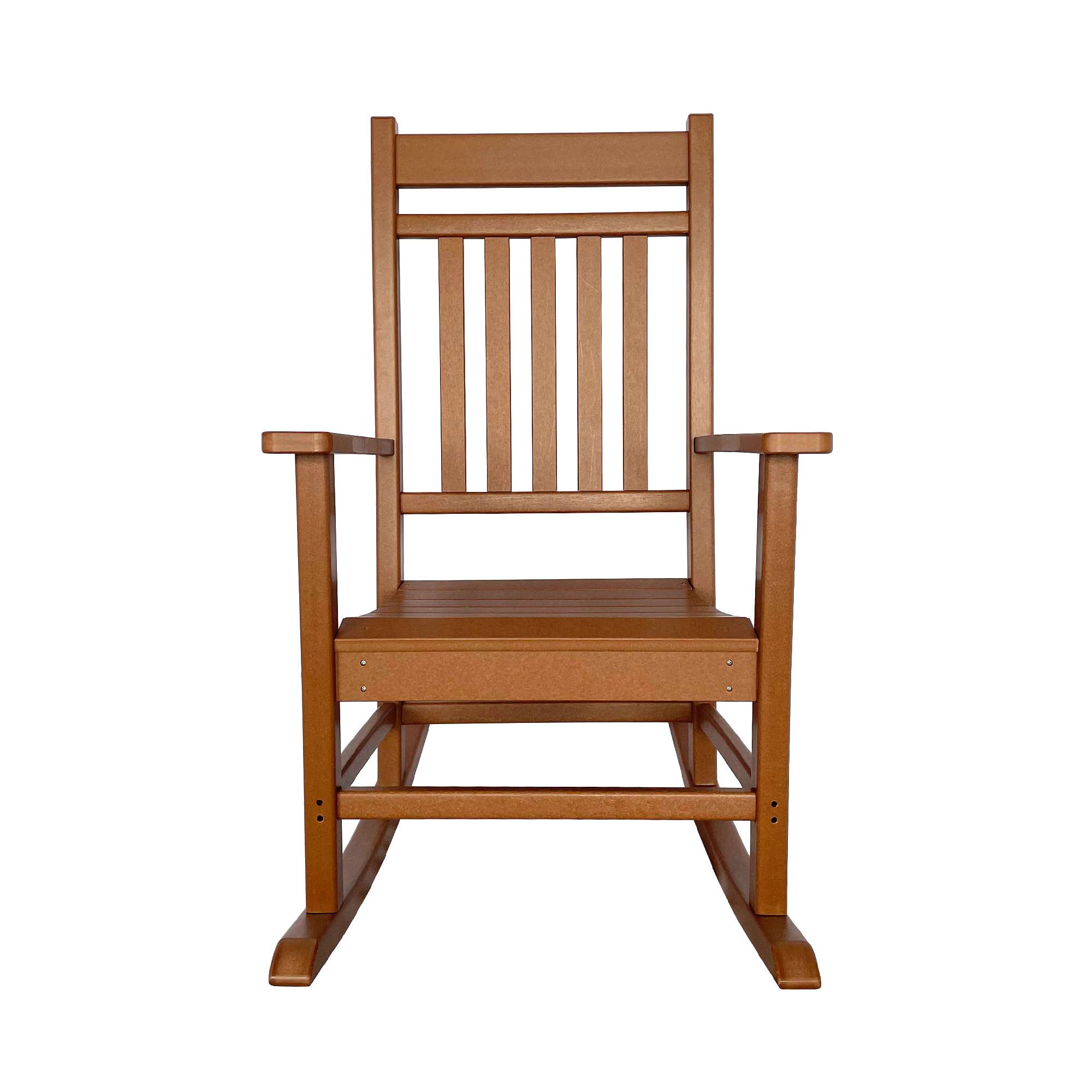 Shine Company 7632BR Brown Plastic HDPE Frame Rocking Chair with Slat Seat