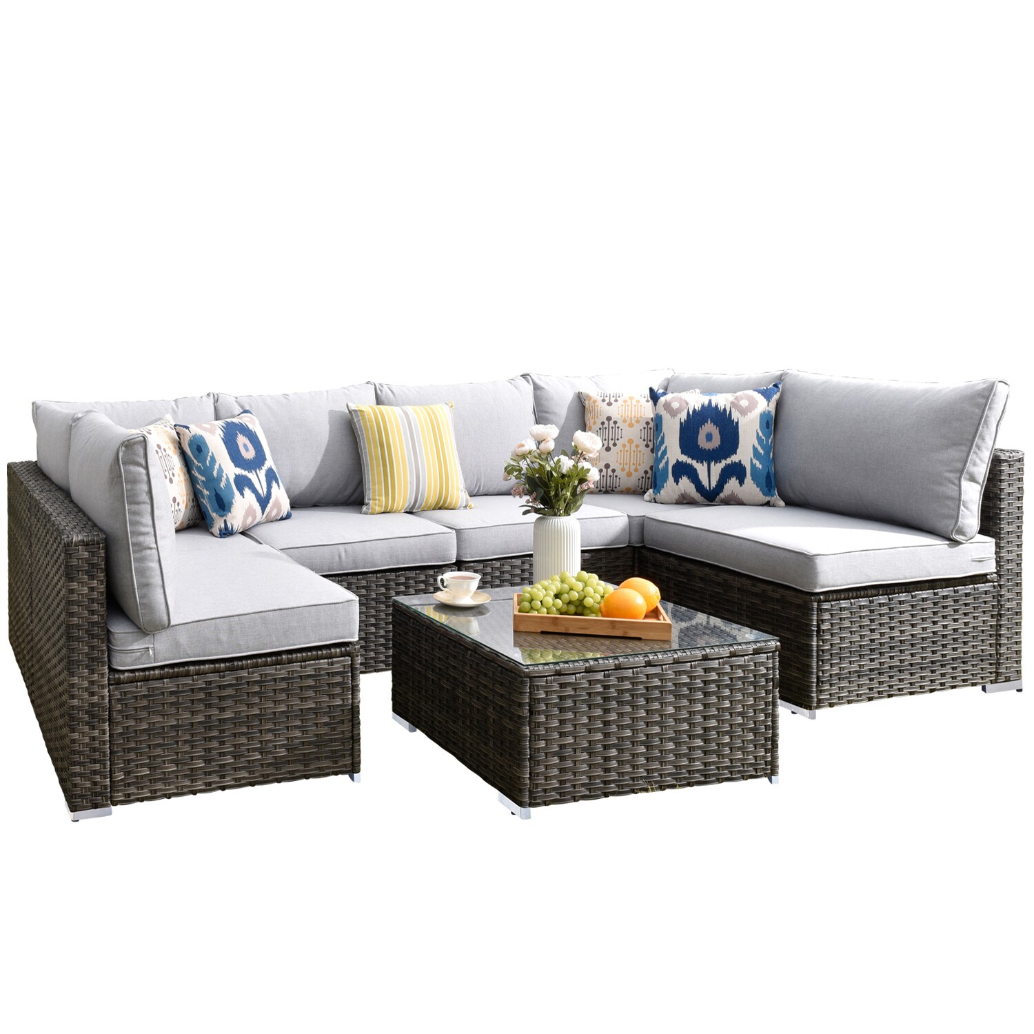 XIZZI XIHOPFPRC40E4 Sunrise 5 -Piece Rattan Patio Conversation Set with Gray Cushions
