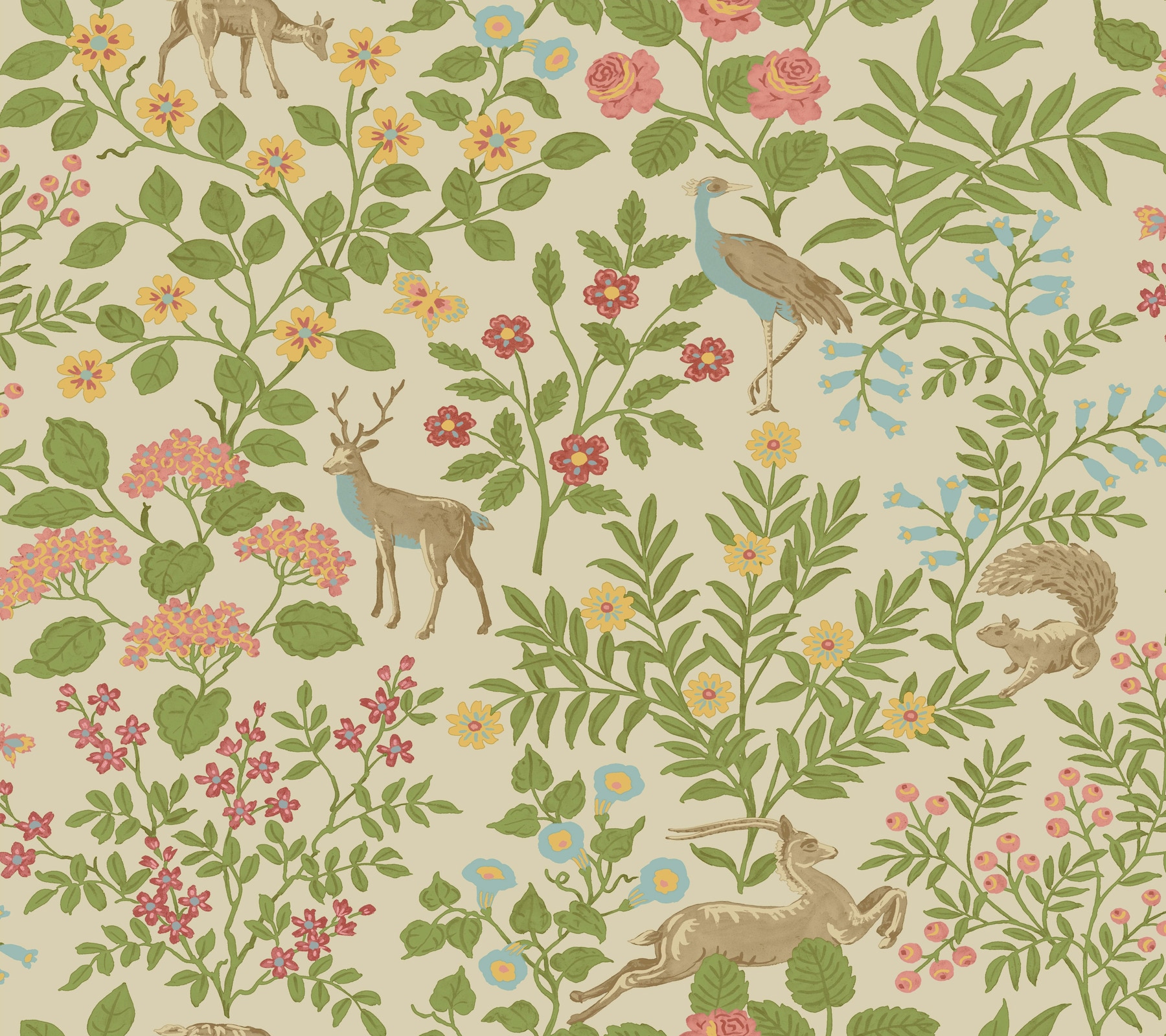 Linen Tan and Green Floral Peel and Stick Wallpaper