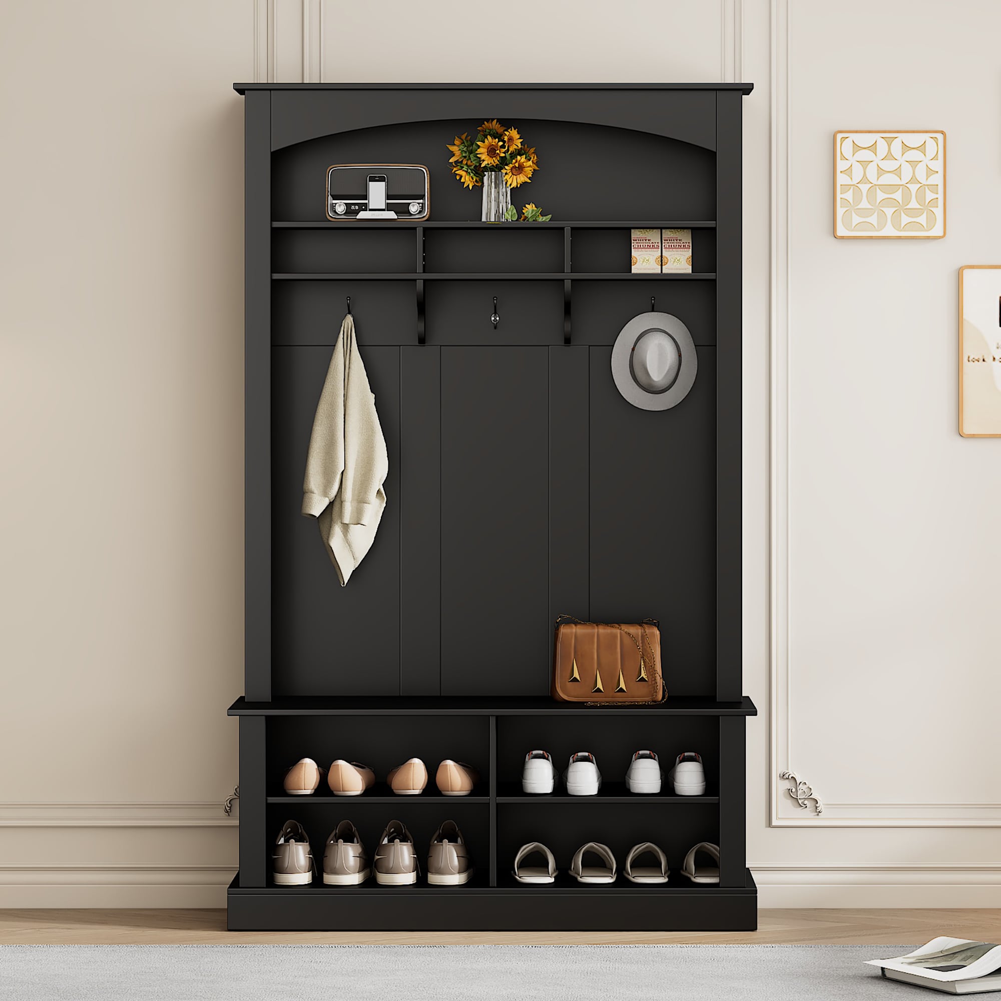 Nestfair HTOT7362B Modern 47.2-in Black Wood Hall Tree