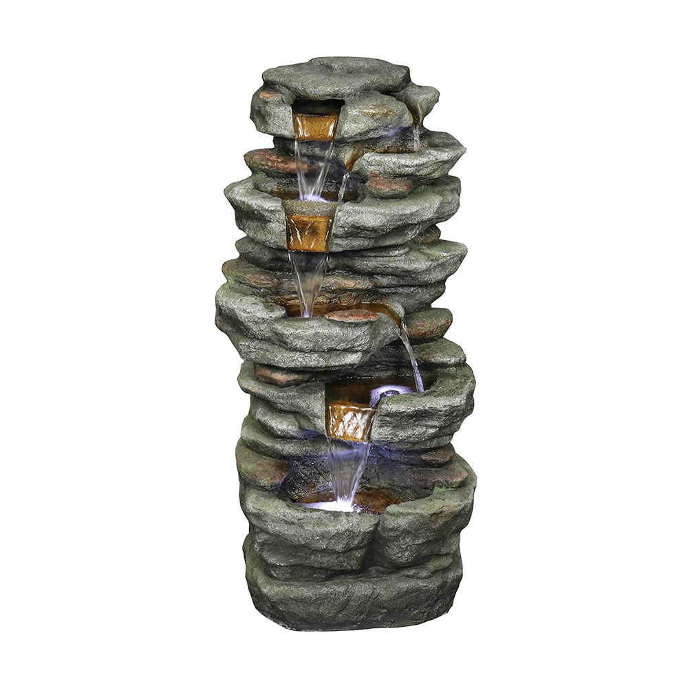 Watnature 32.6-in H Resin Rock Waterfall Outdoor Fountain Pump Included ...