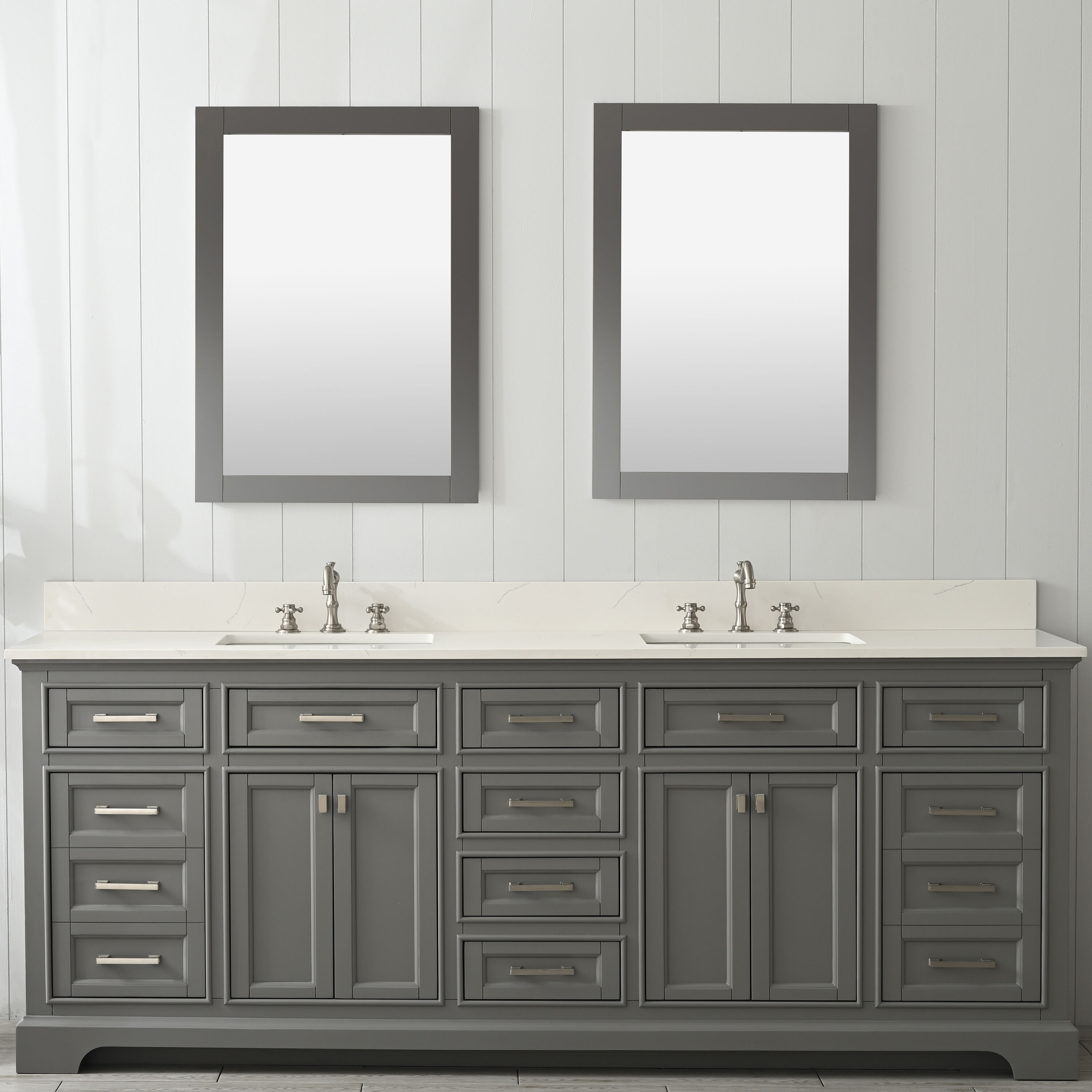 Design Element ML-84-GY Milano 84-in Gray Undermount Double Sink Bathroom Vanity with White Quartz Top