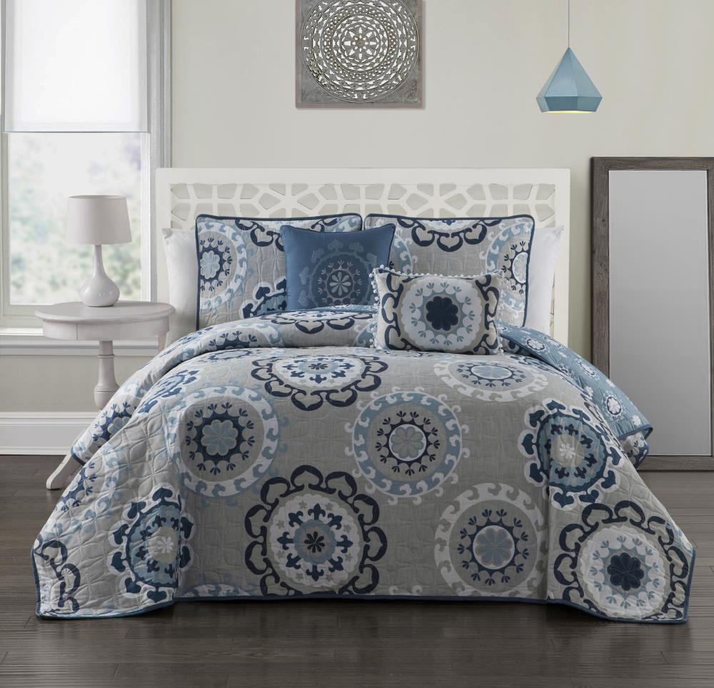 Geneva Home Fashion ELA5QTQUENGHBL Elsa 5 -Piece Blue Queen Quilt Set
