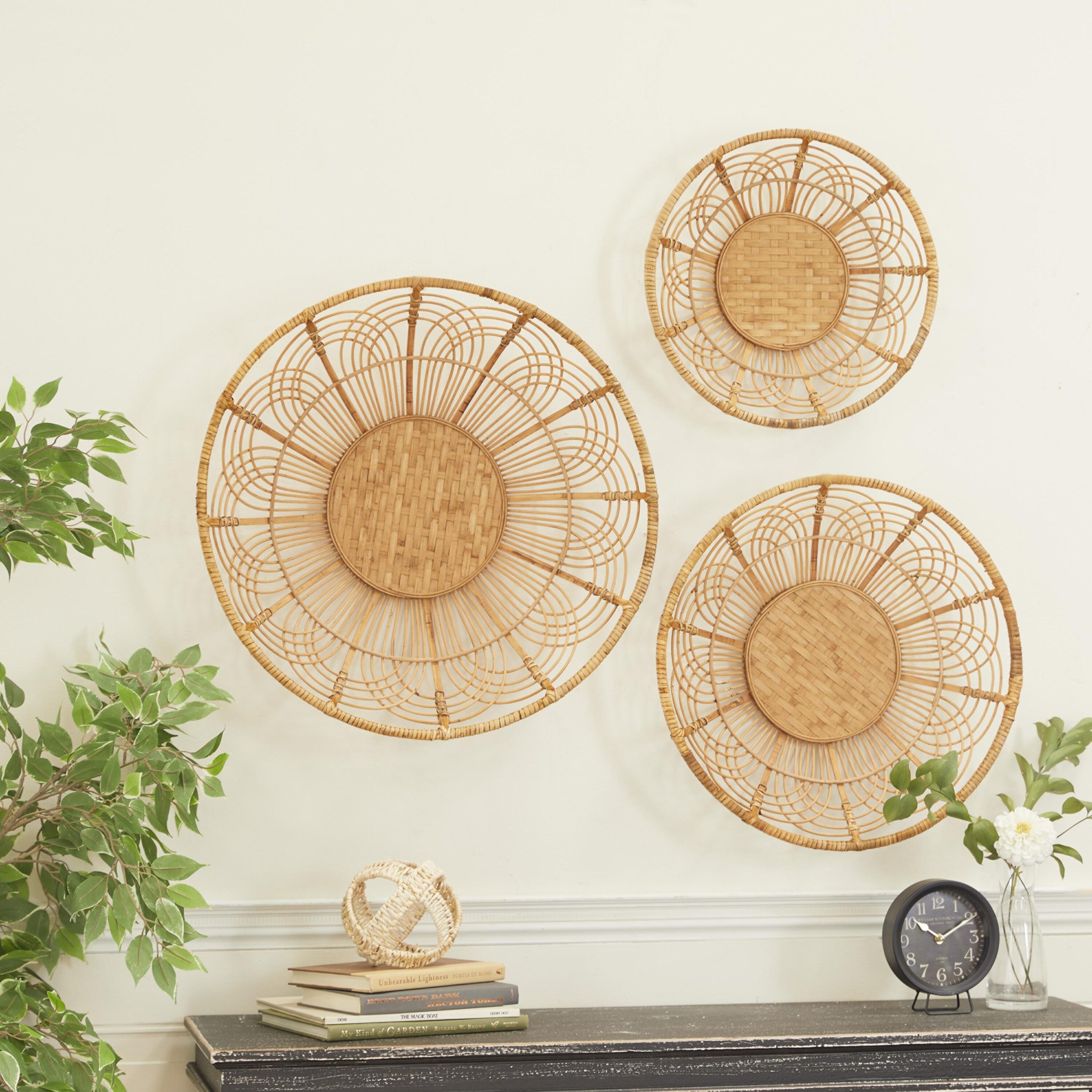 Boho Brown Rattan Floral Wall Decor Set of 3