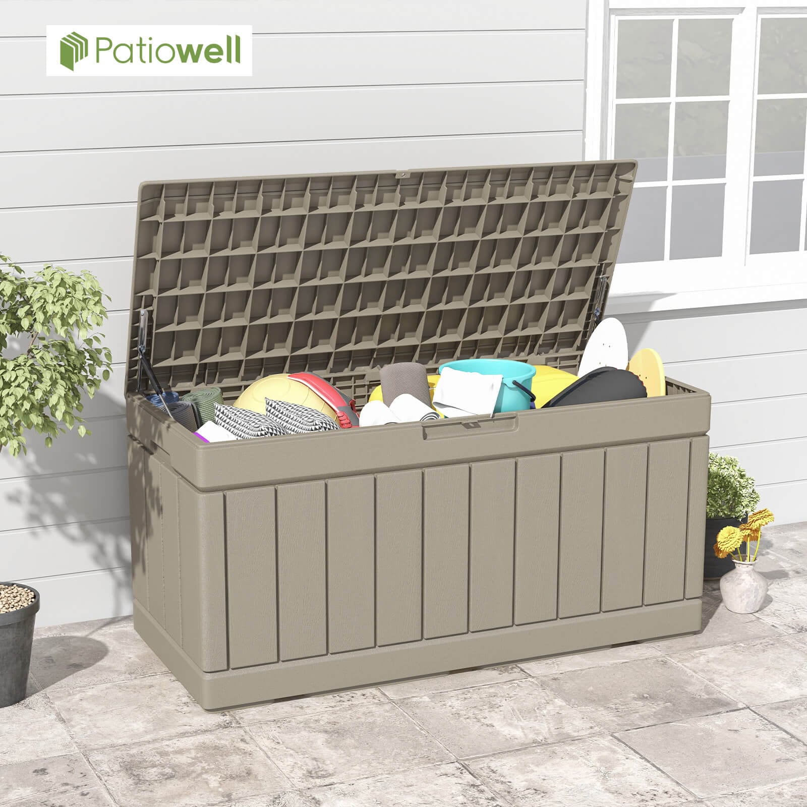 Patiowell 46.4-in L x 20.8-in 82-Gallons Light Brown Plastic Deck Box ...