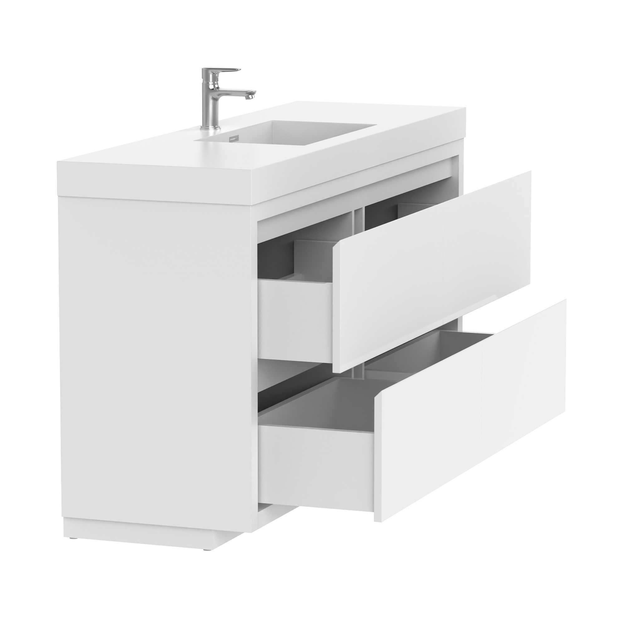 Glossy White 60-Inch Single Sink Bathroom Vanity with Resin Top