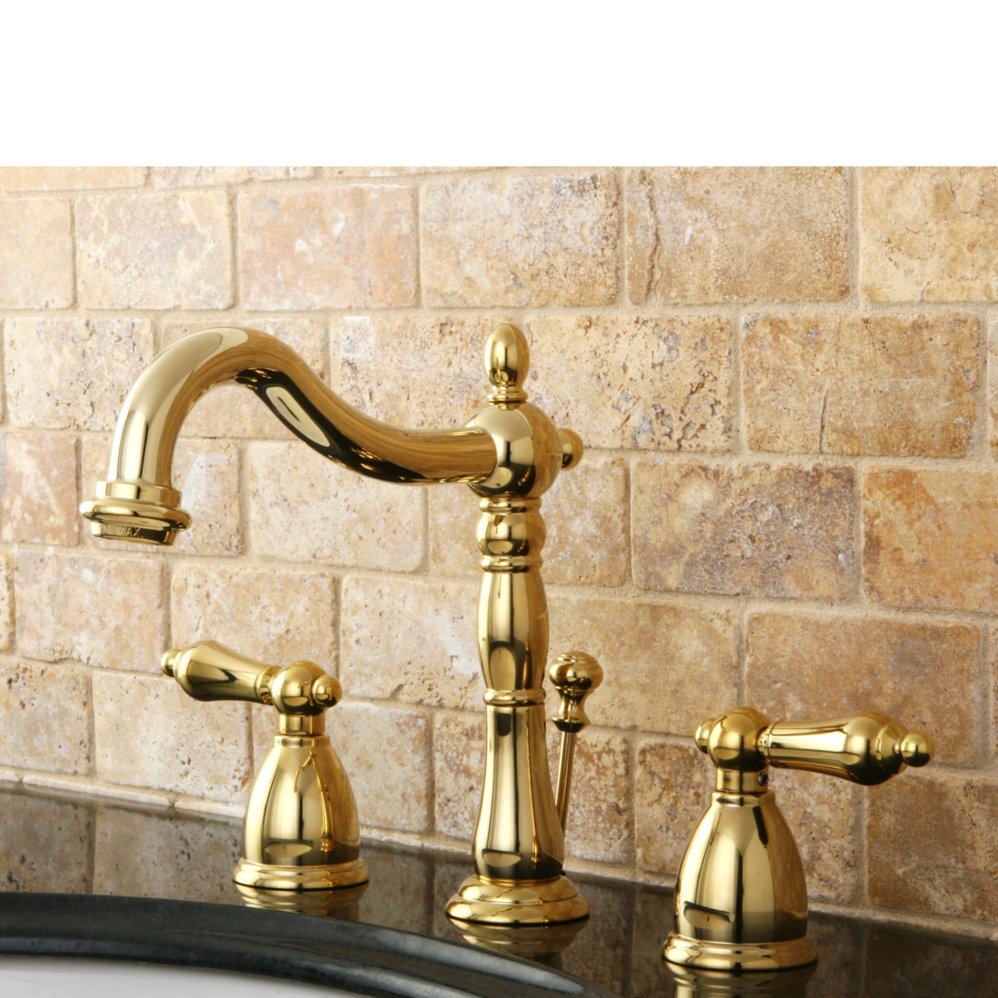 Kingston Brass WLKB1972AL Vintage Polished brass Widespread 2-handle High-arc Residential Handle Bathroom Sink Faucet with Drain