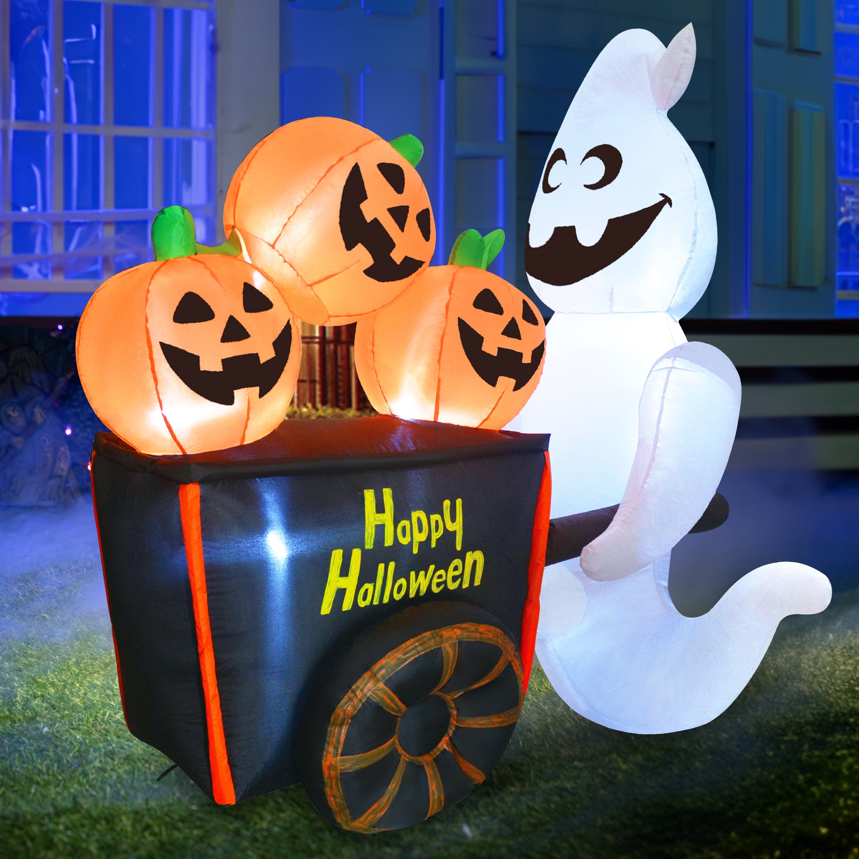 NEW Halloween Ghost Holding 3 Pumpkin orders Stack LED Lighted Greeter VHTF