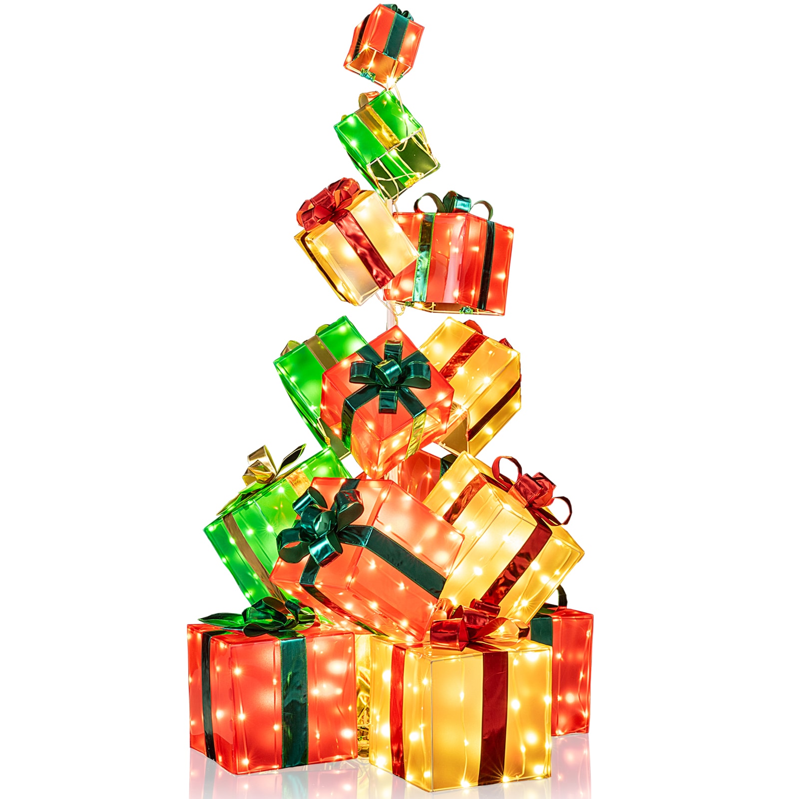 Slickblue 15-Pack Christmas Gift Box Decorations with Warm White Lights and Stackable Design 5.6-ft H for Entryway