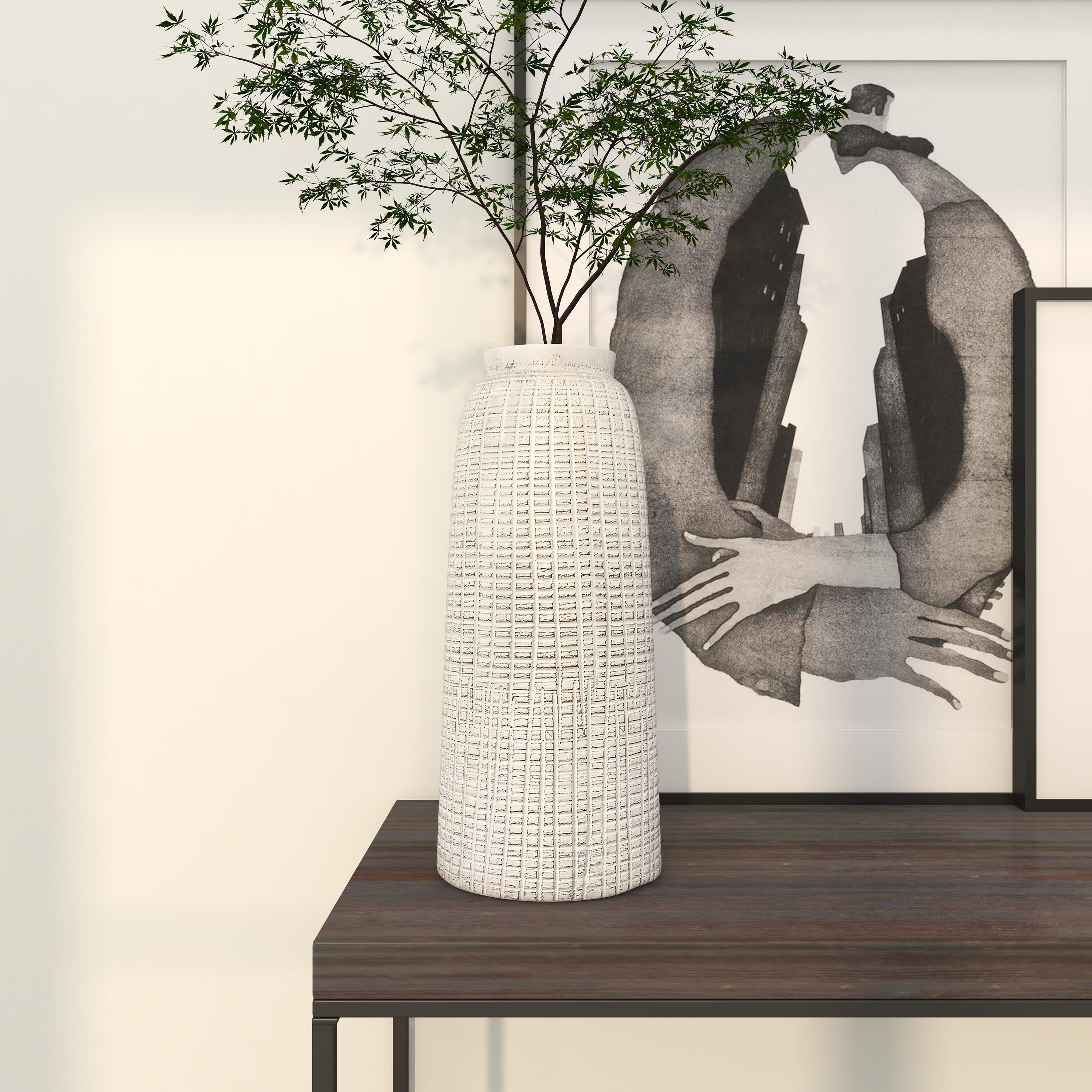 Coastal Charm 17" White Ceramic Textured Vase
