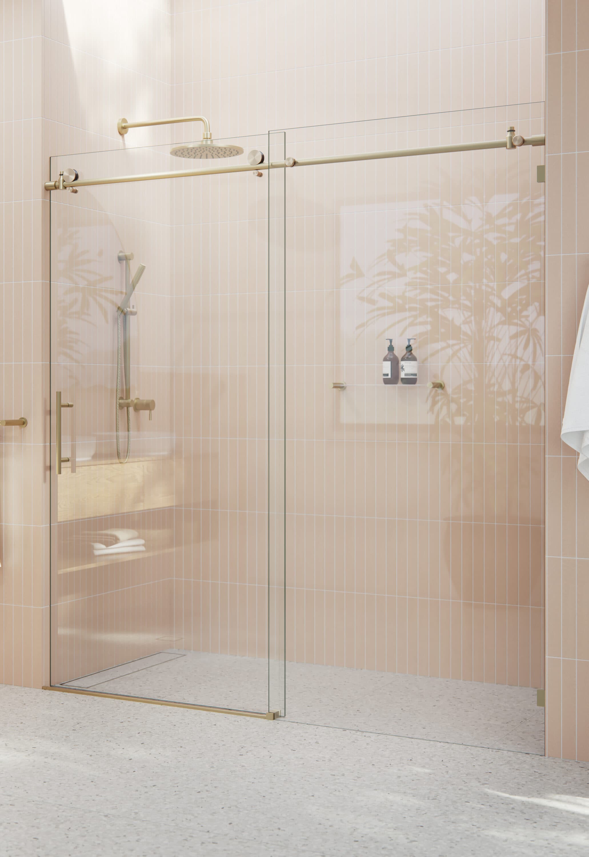 Glass Warehouse Eclipse Brushed Bronze 68-in W x 78-in H Frameless Clear Glass Sliding Shower door