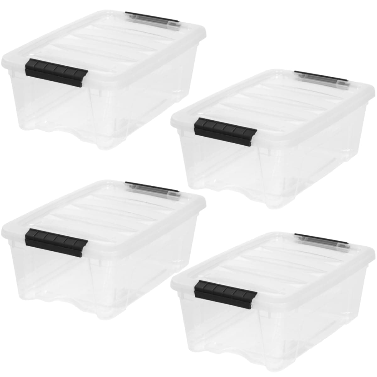 SPACELEAD 13 Quart Clear Stackable Storage Bins with Locking Lids and Built-In Pull Handle 4-Pack 16.5 x 11 x 6.8 Inch Nestable BPA-Free Plastic Totes Made in USA