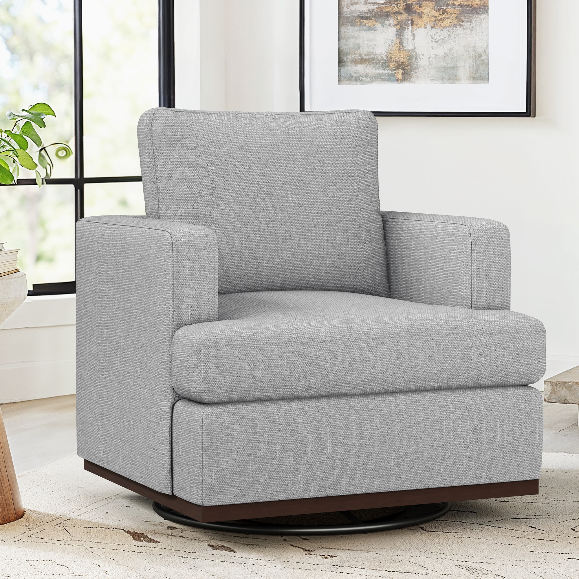 LUE BONA SN-013-02LS Casual Gray Linen Swivel Accent Chair