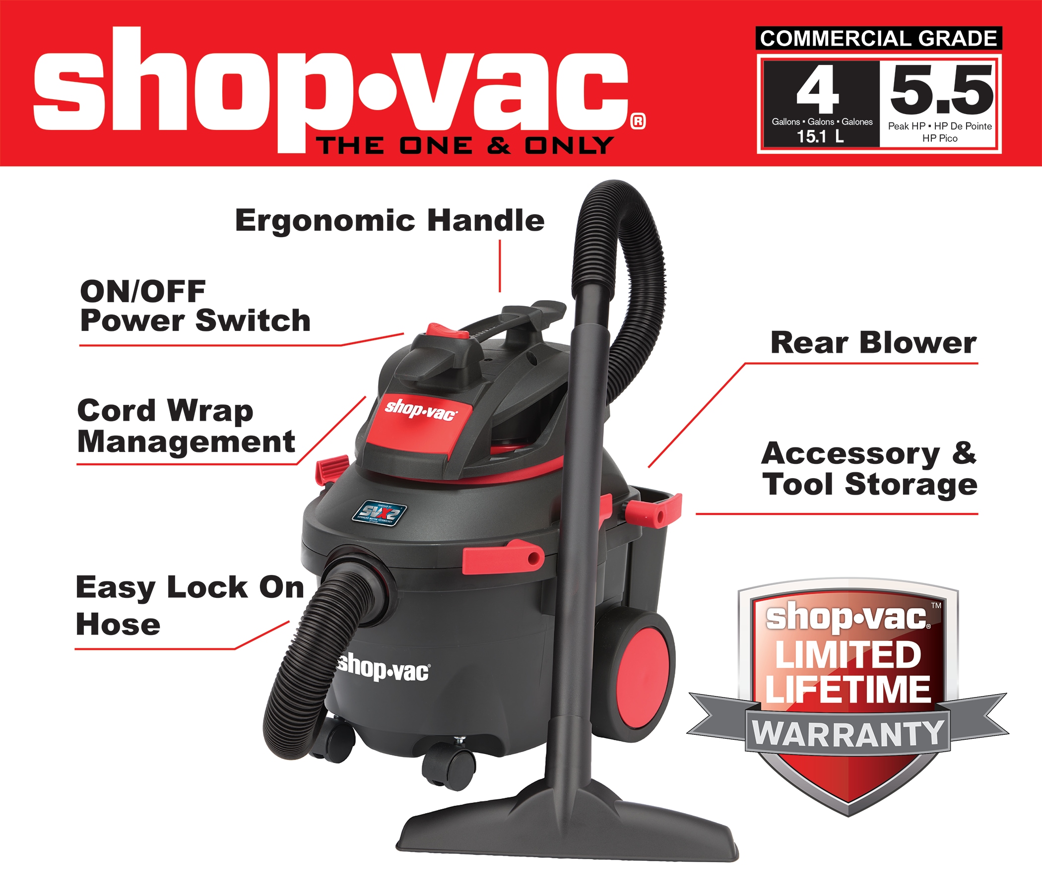 Shop VAC Industrial Indoor/Outdoor Vacuum, 8-Gal Collect Bag,CFM 2
