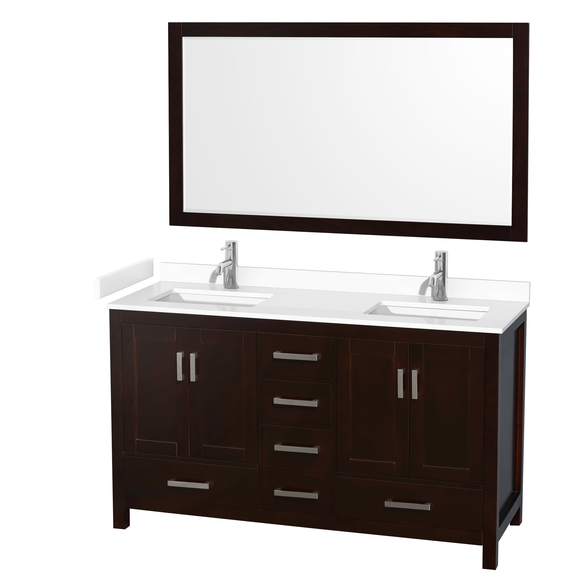 Wyndham Collection WCS141460DESWCUNSM58 Sheffield 60-in Espresso with Brushed Chrome Trim Undermount Double sink Bathroom Vanity with White Cultured Marble Cultured marble Top (Mirror Included)