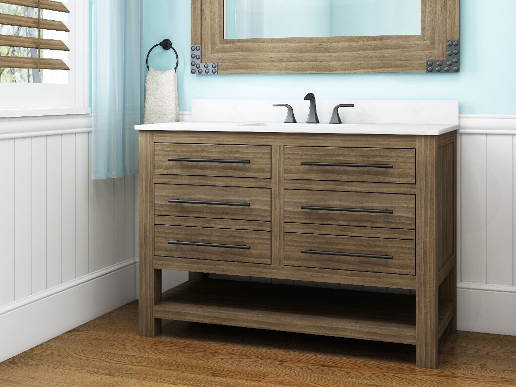 Shop allen + roth Kennilton Wood Open Shelf Vanity Bathroom Collection at