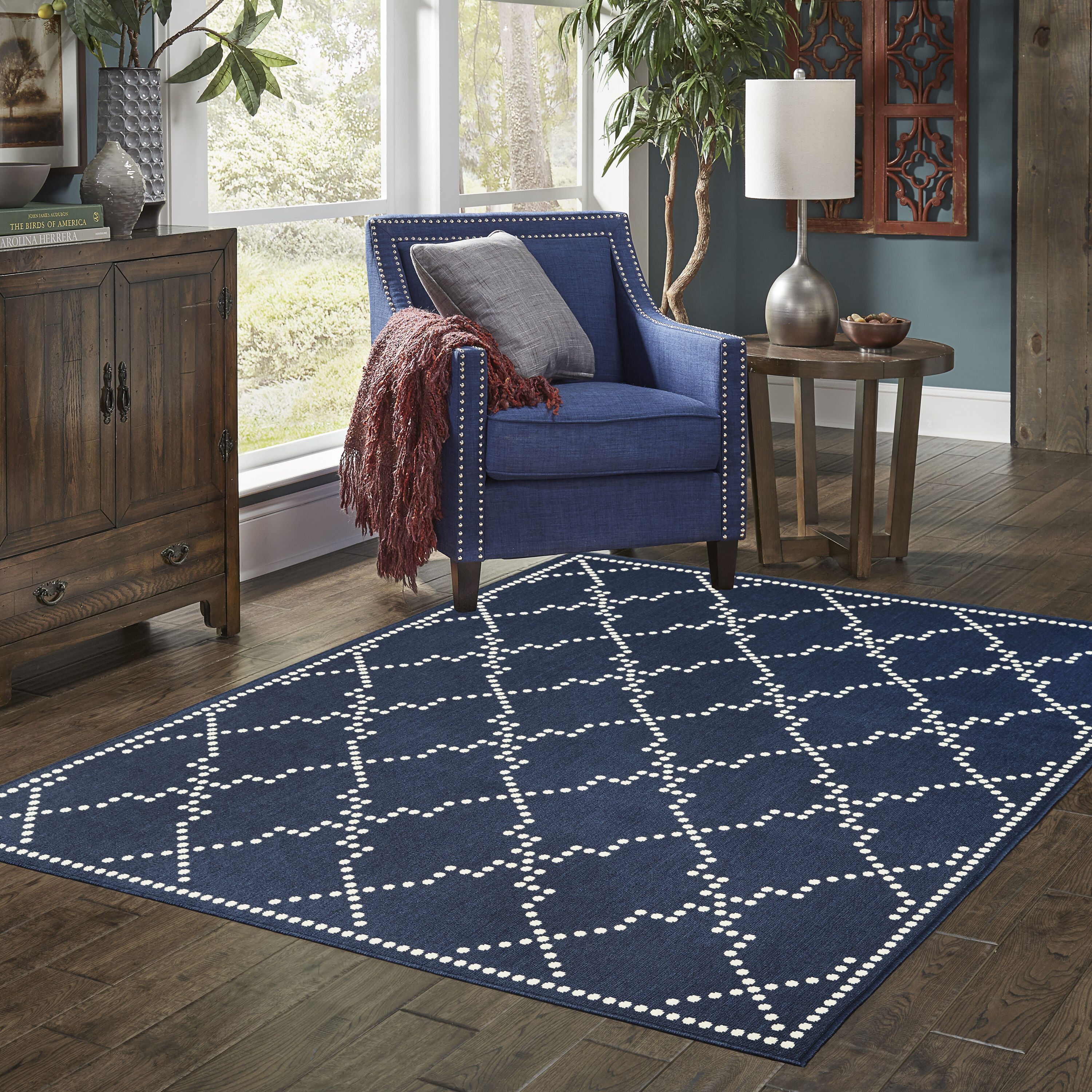 Archer Lane 776MAI5B4L Eldon 4 x 6 (ft) Flatweave Polypropylene Navy Rectangular Indoor/Outdoor Geometric Area rug